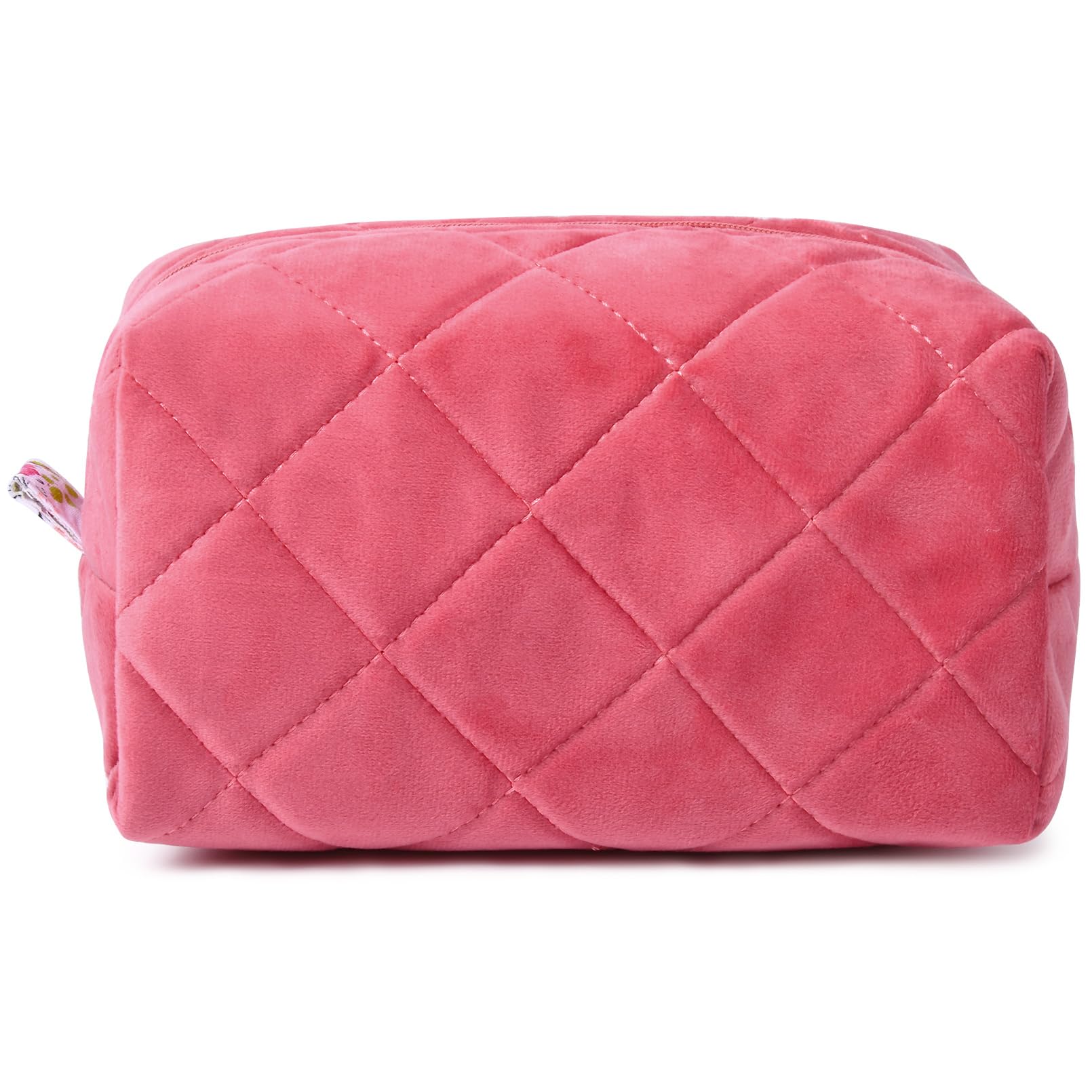Pink Terry Quilted Makeup Bag | Puffy Coquette Cosmetic Pouch | Aesthetic Cotton Travel Toiletry Organizer | Women's Makeup Brush Storage Bag | Perfect for Travel, Gym & Daily Beauty Essentials