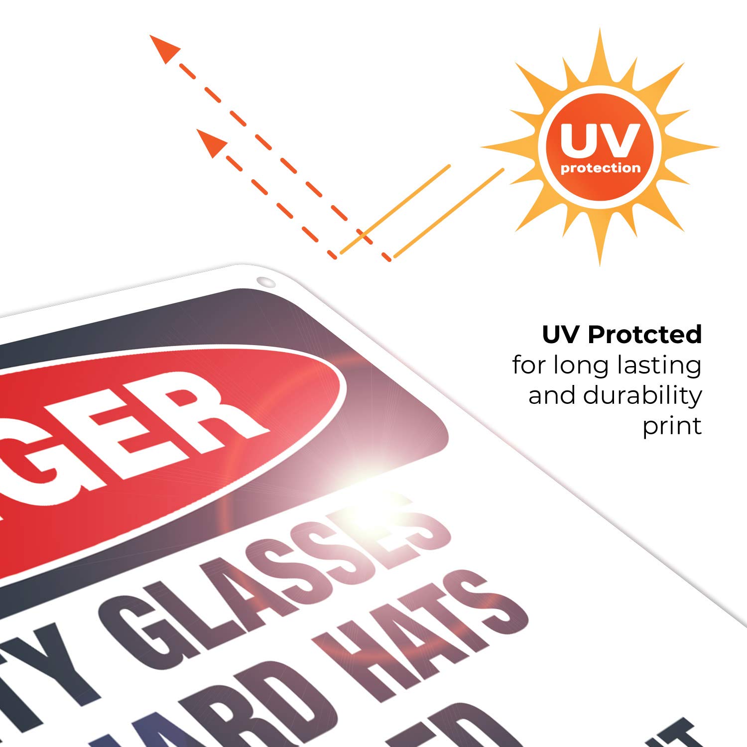 Danger Safety Glasses and Hard Hats Required Beyond This Point Sign - OSHA Compliant 10x7 Inch Aluminum Safety Sign, Rust-Free .040 Gauge, Fade Resistant for Indoor/Outdoor Use - Made in USA | Perfect for Construction Sites, Factories & Hazardous Work Areas