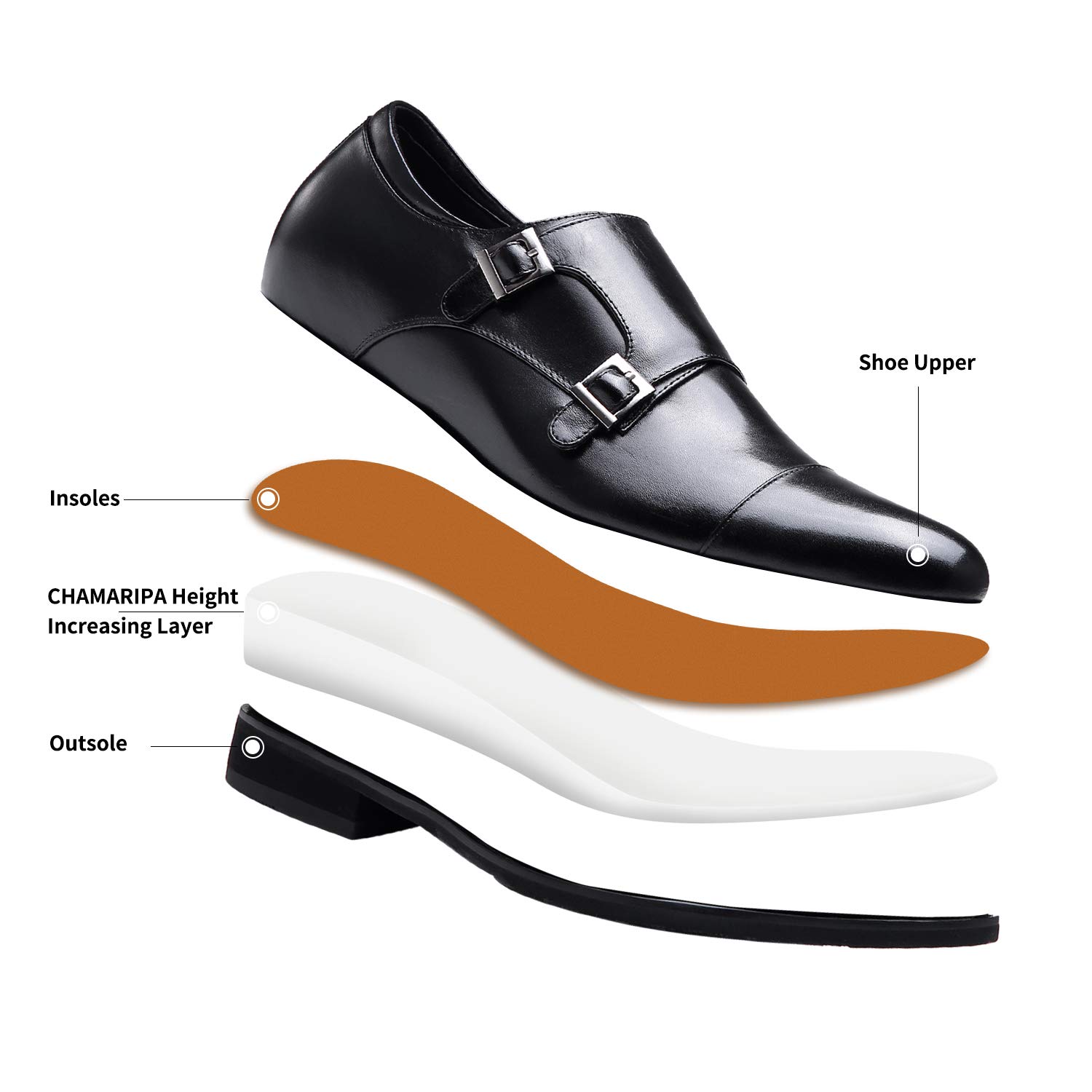 CHAMARIPA Men's Elevator Shoes with Built-in Height Insoles – Breathable Leather Dress Shoes for Men | Anti-Slip Arch Support & Hidden Height Boost | Perfect for Work, Dating & Formal Occasions