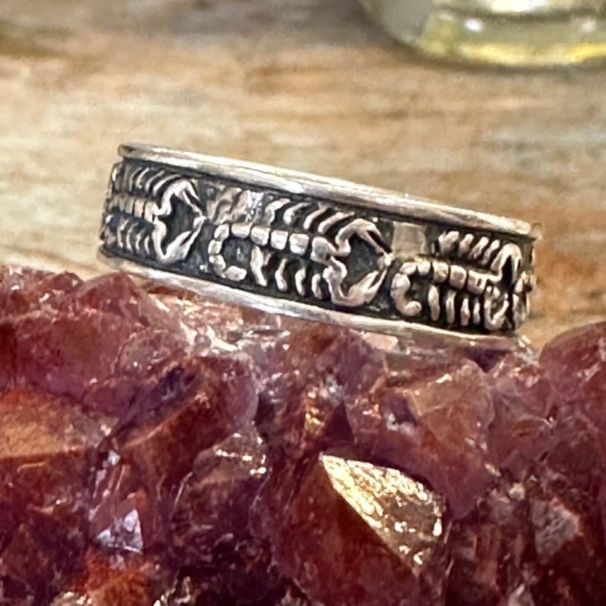 Sterling Silver Scorpion Band Ring for Men & Women - Size 15 Adjustable Gothic Punk Jewelry Gift for Halloween, Cosplay & Alternative Fashion