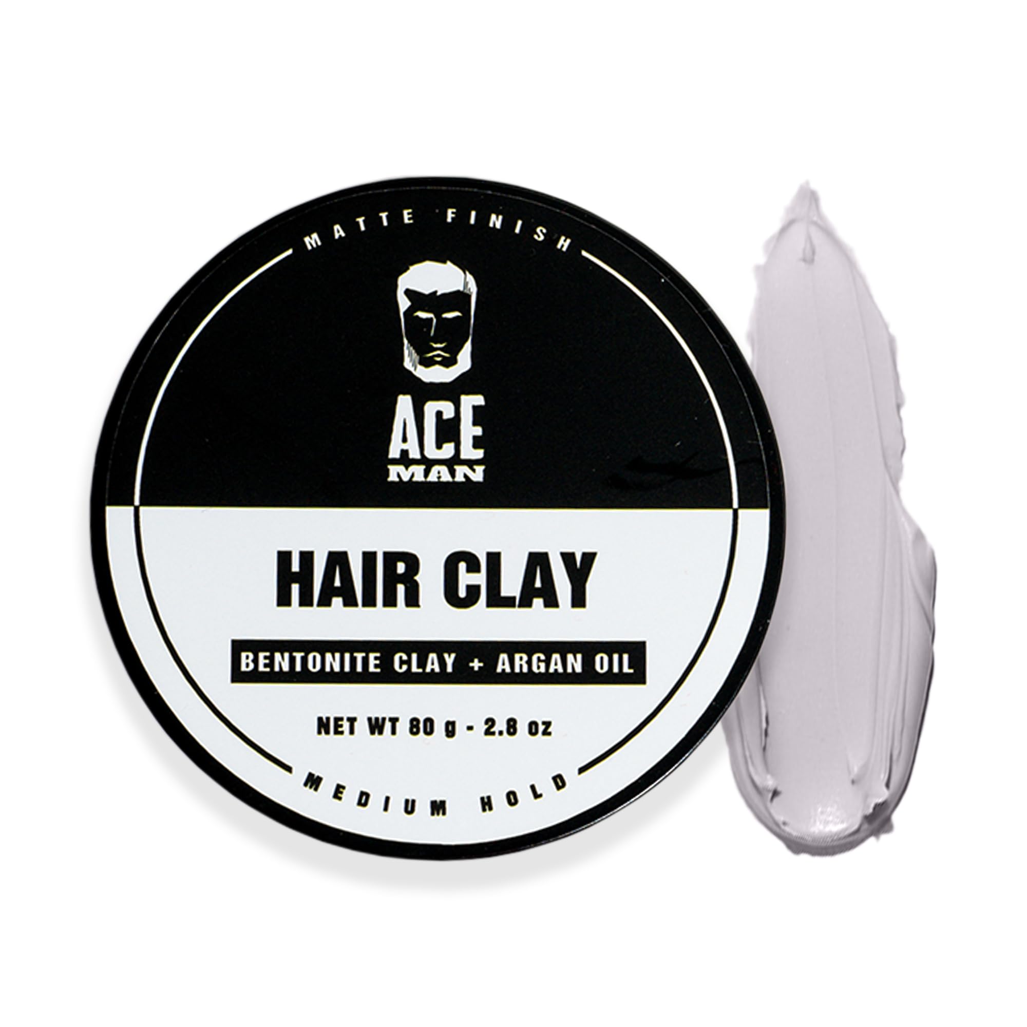 AceMan Hair Styling Clay for Men - Medium Hold Matte Finish Styling Cream - Adds Volume & Texture - No Shine or Grease - Barber Approved (2.8 Oz) - Perfect for Everyday Styling, Messy Looks & Professional Hairstyles