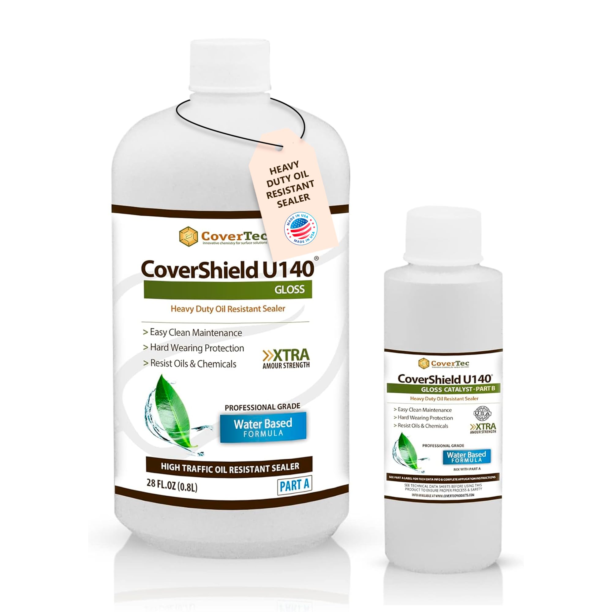 CoverShield U140 Gloss Hard Surface Flooring Sealer - Professional Grade 2-Part Kit (1 Quart) | Stain & Wear Resistant | Ideal for Wood, Concrete & Tile Floors in Homes, Offices & Commercial Spaces