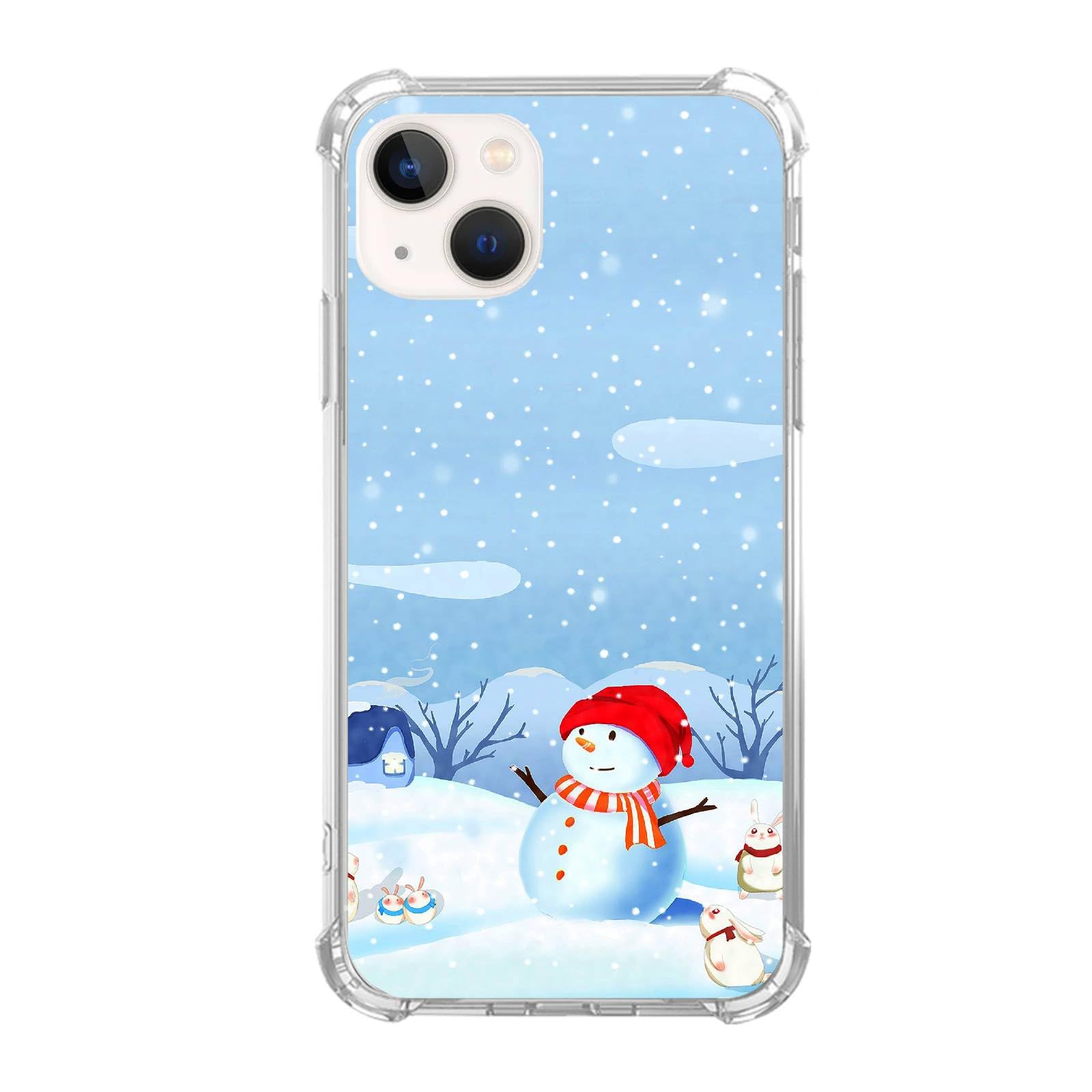 Christmas Snowman & Rabbit iPhone 13 Case - Cute Holiday Design for Teens & Adults | Shockproof TPU Bumper Protective Cover | Perfect Gift for Christmas, Winter Holidays & Everyday Use