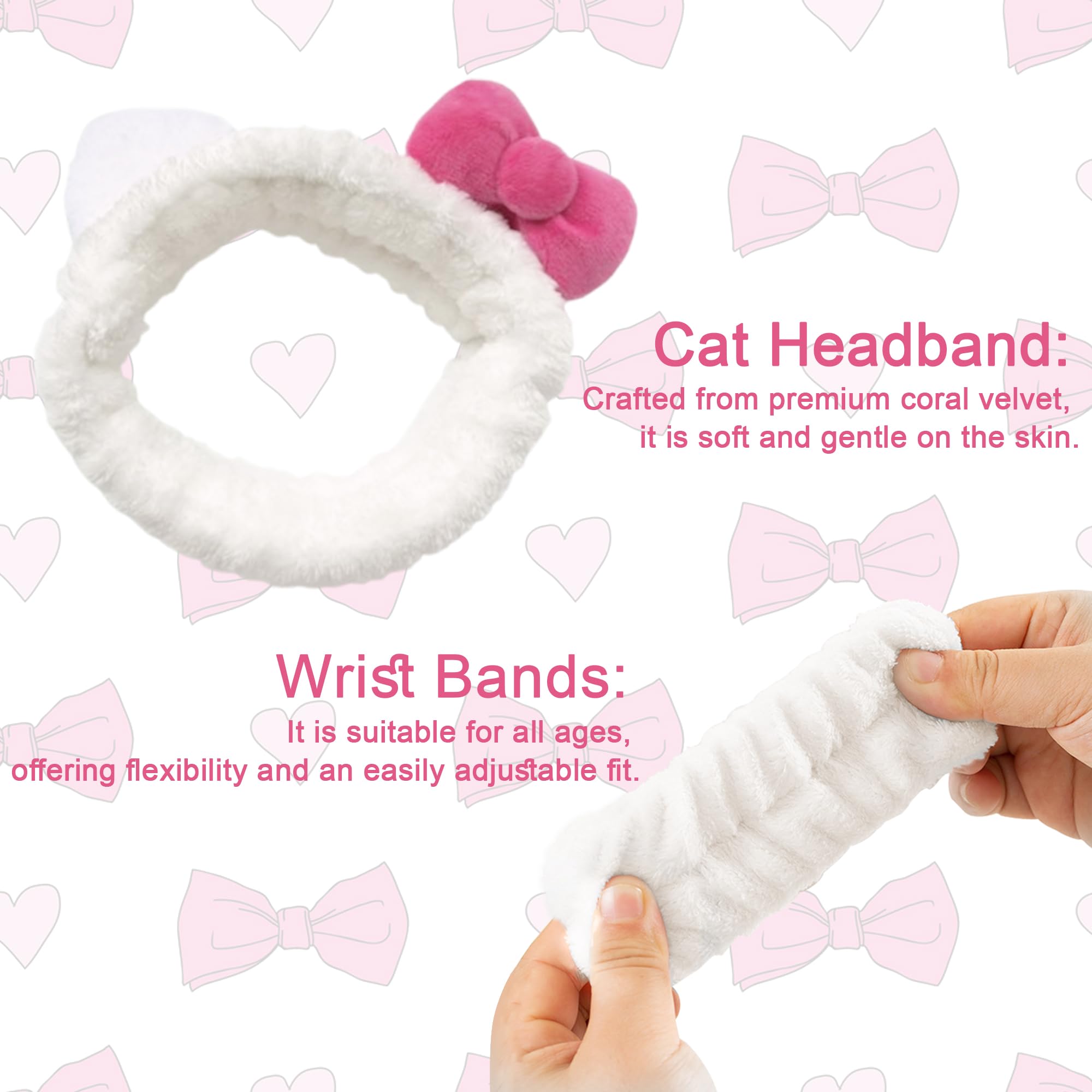 Bow Skincare Headband & Wristband Set - Soft White Face Washing Headband & Wrist Bands for Makeup, Spa, Beauty Care | Perfect for Skincare Routine, Shower & At-Home Facial Treatments