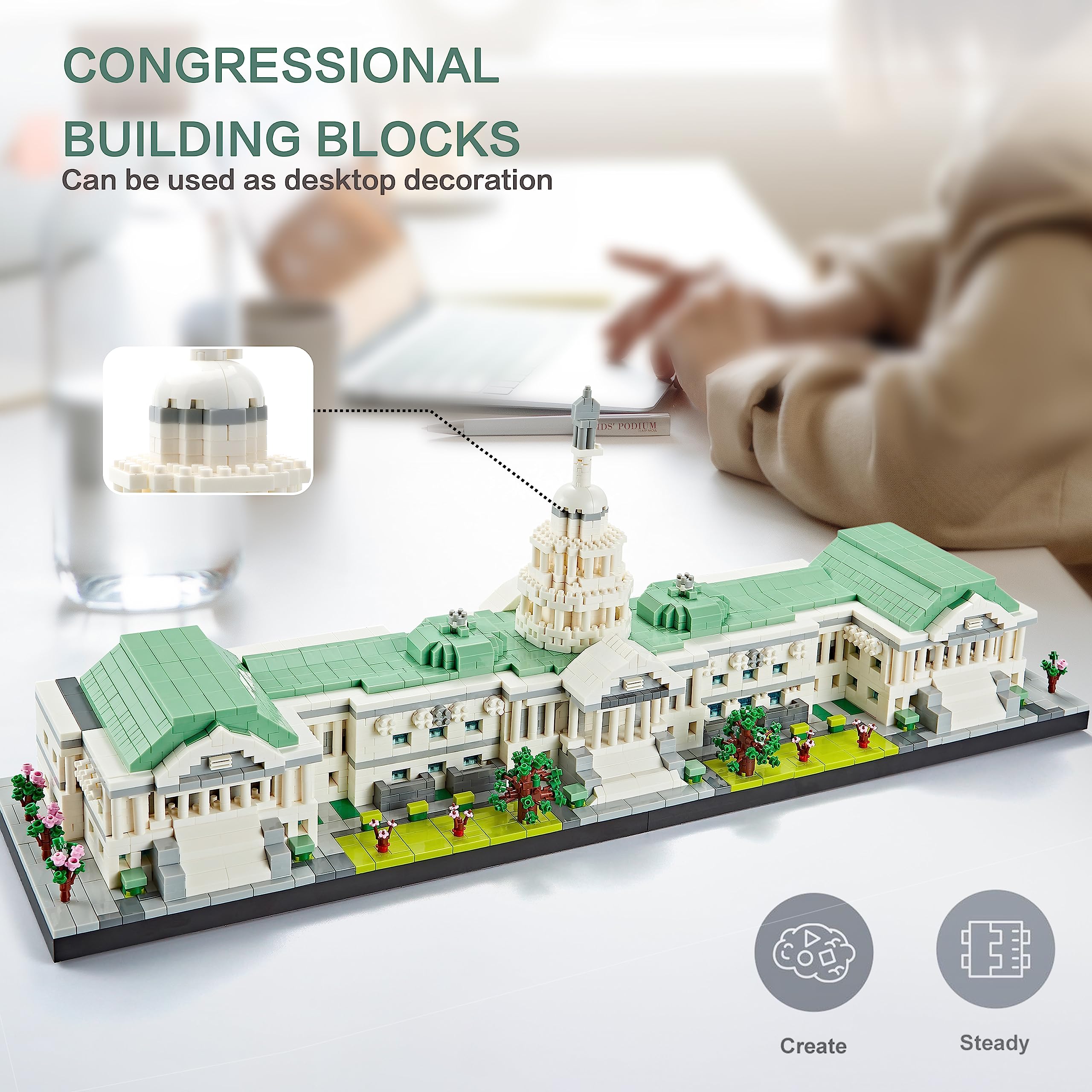 KLMEi Micro Mini Blocks - 3630 PCS United States Capitol Building Model Kit for Adults (14+) | Collectible Architecture Set for Display & Gift Giving