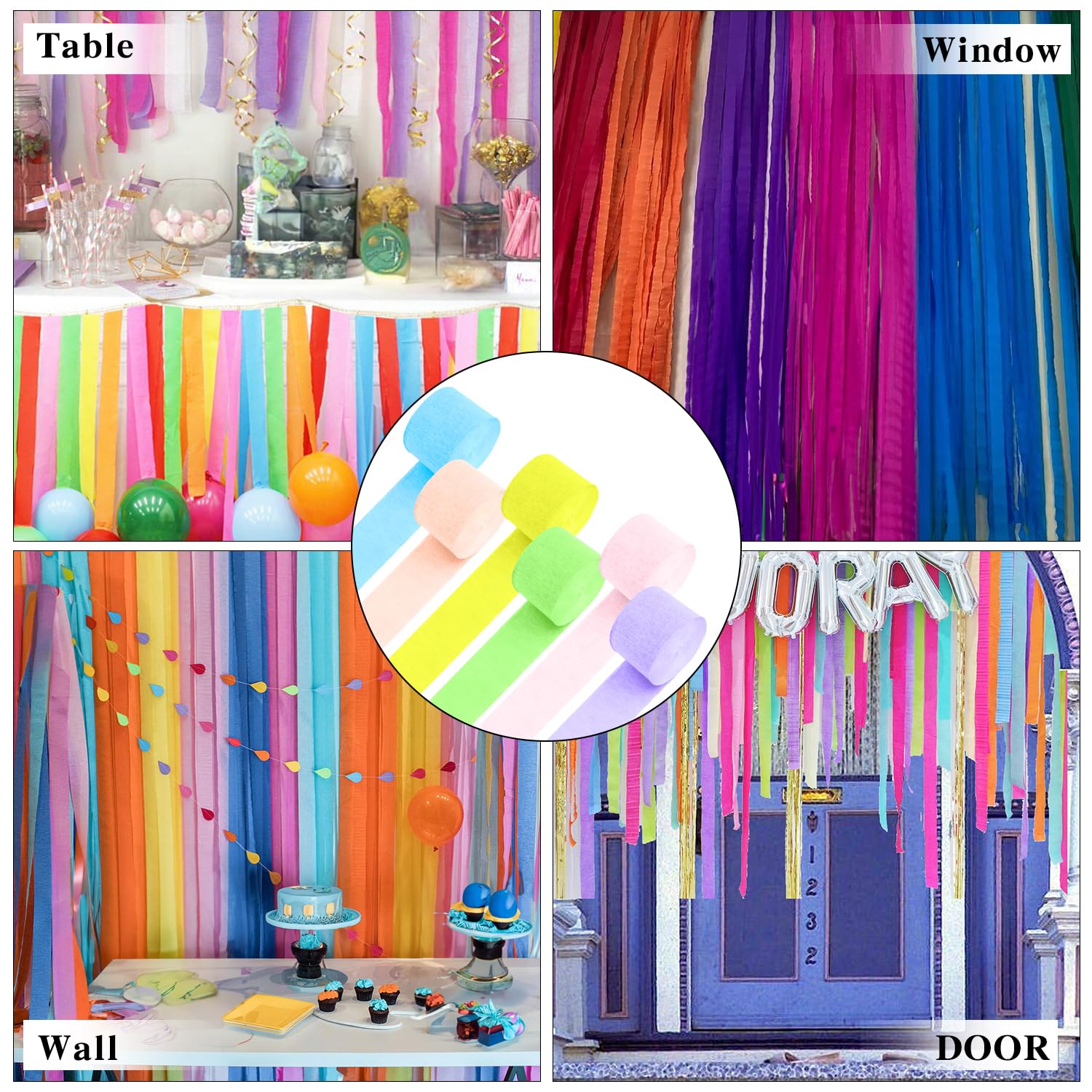 Pastel Crepe Paper Streamers - 6 Rolls (492ft Total) for Party Decorations | Birthday, Wedding, Baby Shower & Celebration Supplies | 2.37