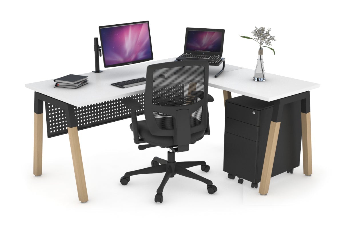 L-Shaped Corner Office Desk with Quadro A Legs & Wood Cross Beam - 1800L x 1450W - Perfect for Home Office, Gaming Setup & Workspace Organization