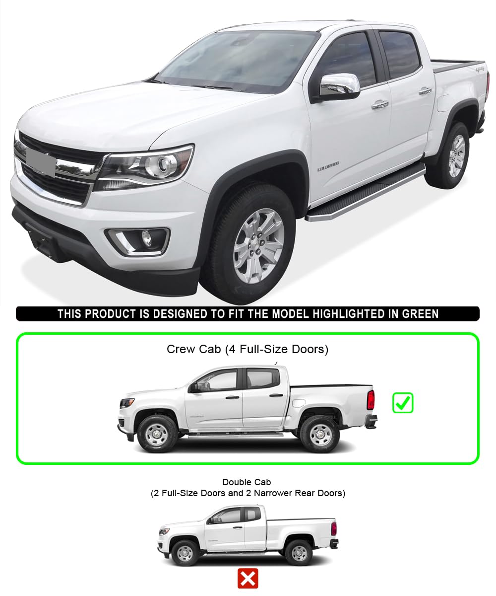 APS Polished Running Boards for 2015-2025 Chevy Colorado & GMC Canyon Crew Cab | 6-Inch Wide 304 Stainless Steel Side Steps | Durable Truck Accessories for Off-Road & Daily Driving