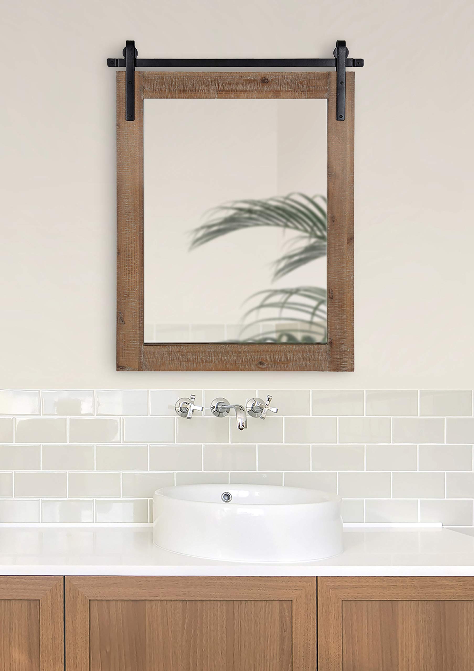 Kate and Laurel Cates 22x30 Inch Rustic Brown Wall Mirror - Farmhouse Barn Door Design for Living Room, Bedroom & Entryway Decor