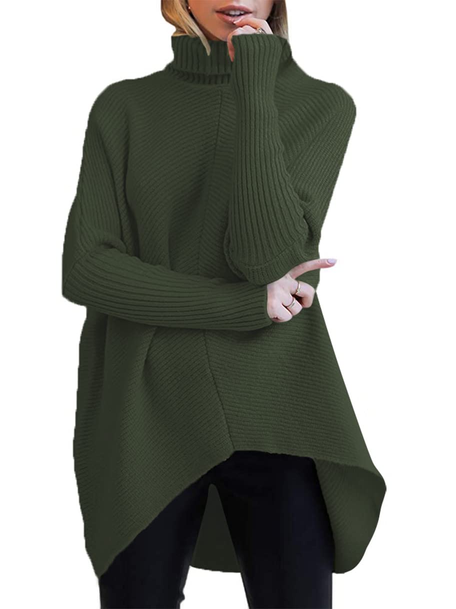 Caracilia Women's Turtleneck Long Sleeve Sweater - Irregular Hem Casual Pullover Knit Top for Fall & Winter | Cozy Office Wear & Weekend Outfits