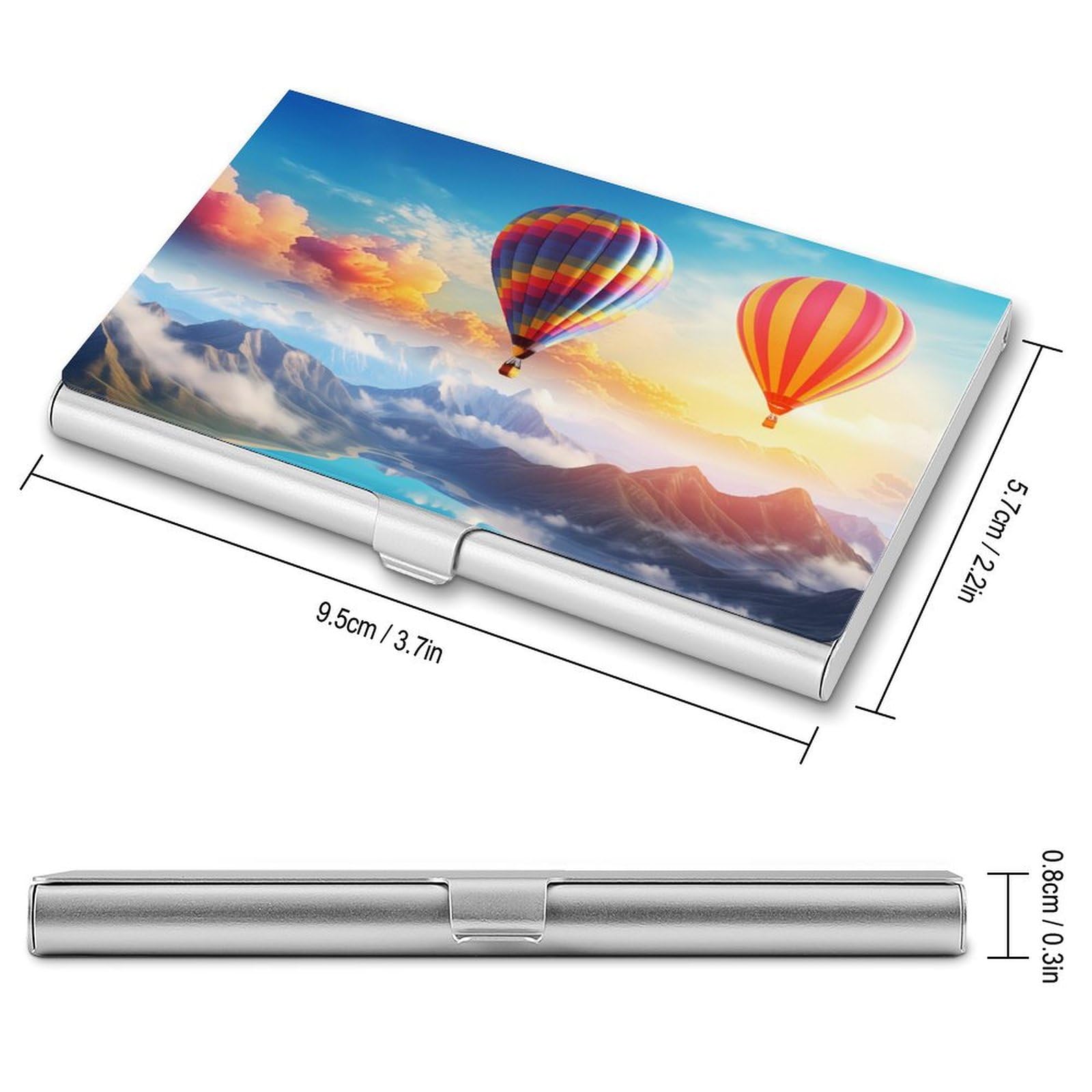 Rainbow Mountain Hot Air Balloon Business Card Holder - Cute ID & Credit Card Wallet Case - Perfect for Office, Travel, and Everyday Use