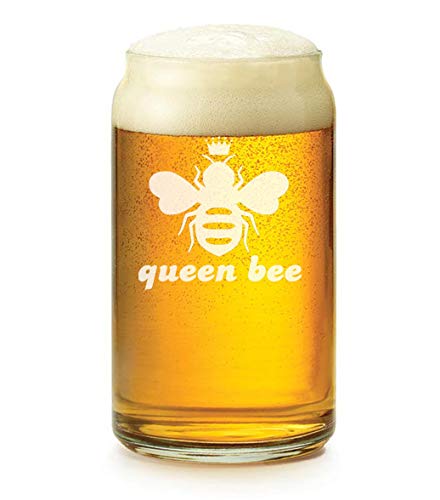 16 oz Beer Can Glass with Queen Bee Design - Perfect for Home Bars, Parties, and Gifts - Durable & Stylish Drinking Glass for Beer, Cocktails, and Beverages