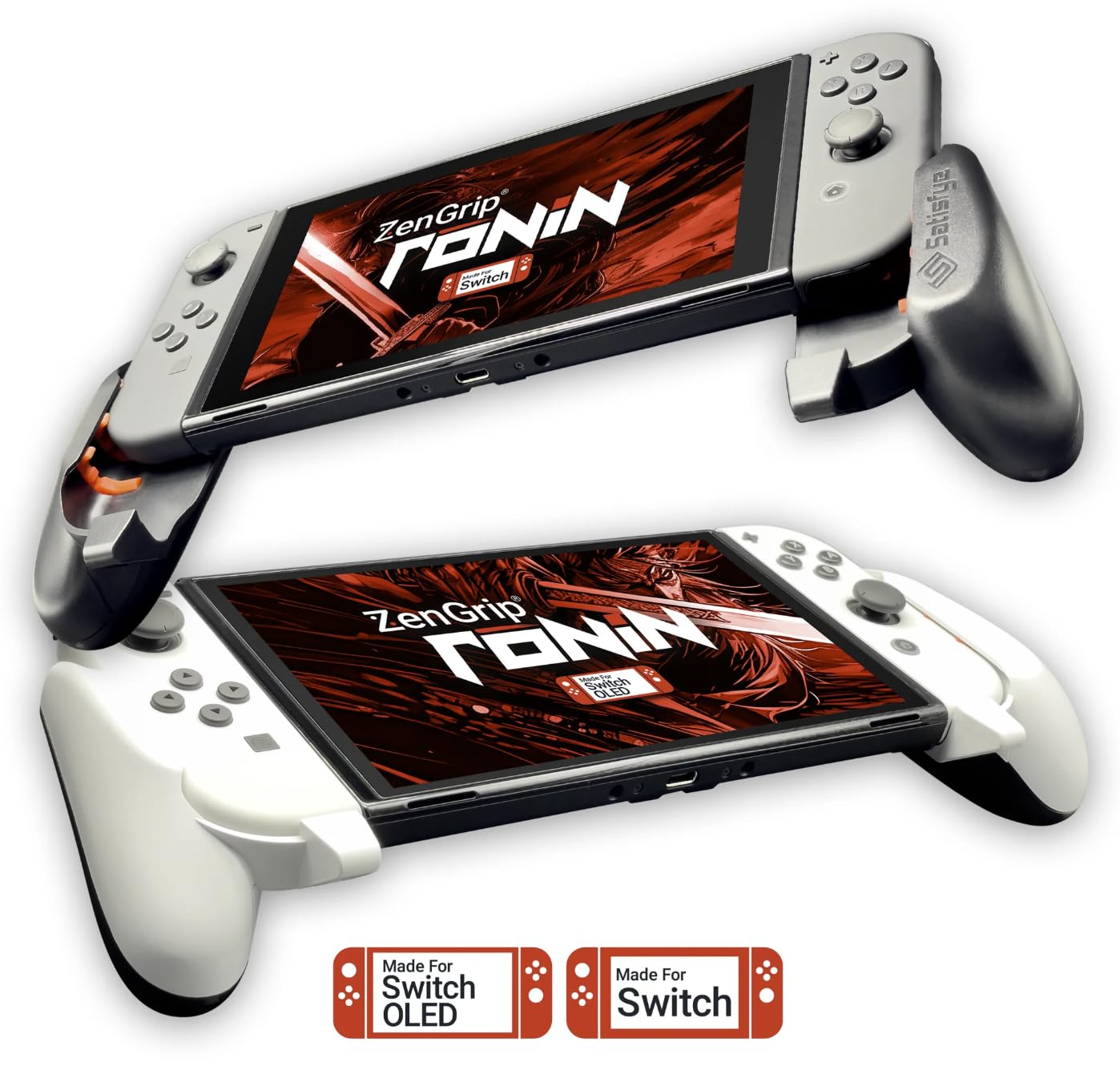 Satisfye ZenGrip Ronin White Grip - Ergonomic Dockable Switch Grip for Nintendo Switch, Joy Con & Switch Control, Enhanced Comfort for Gaming Sessions, Perfect for Handheld and Docked Play