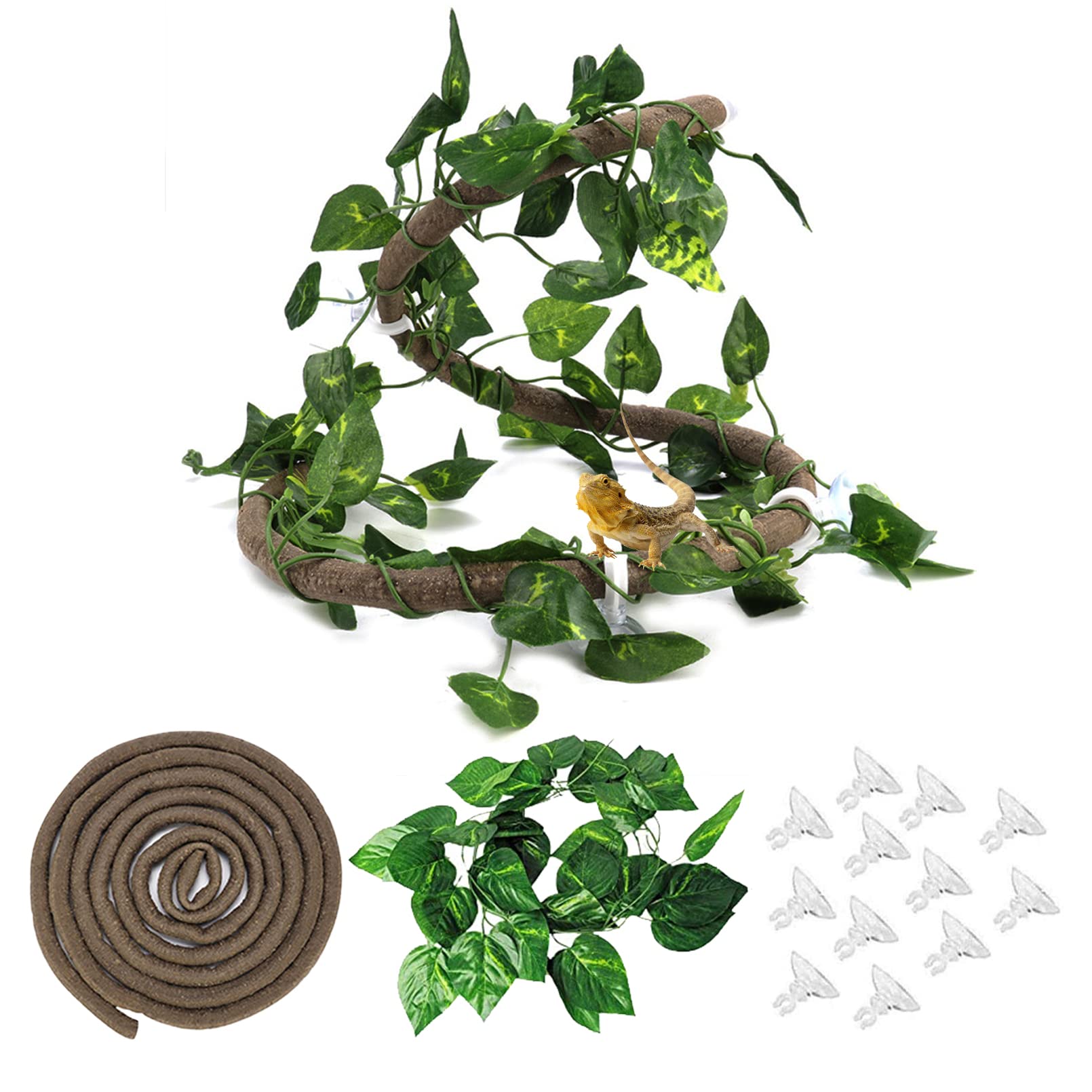 Hamiledyi 4Pcs Reptile Jungle Vines - Bendable Fake Leaves Terrarium Plants for Bearded Dragons, Lizards, Geckos, Snakes & Frogs | Climbing Decor for Reptile Tanks & Habitats | Perfect for Natural Jungle-Themed Enclosures & Climbing Enrichment