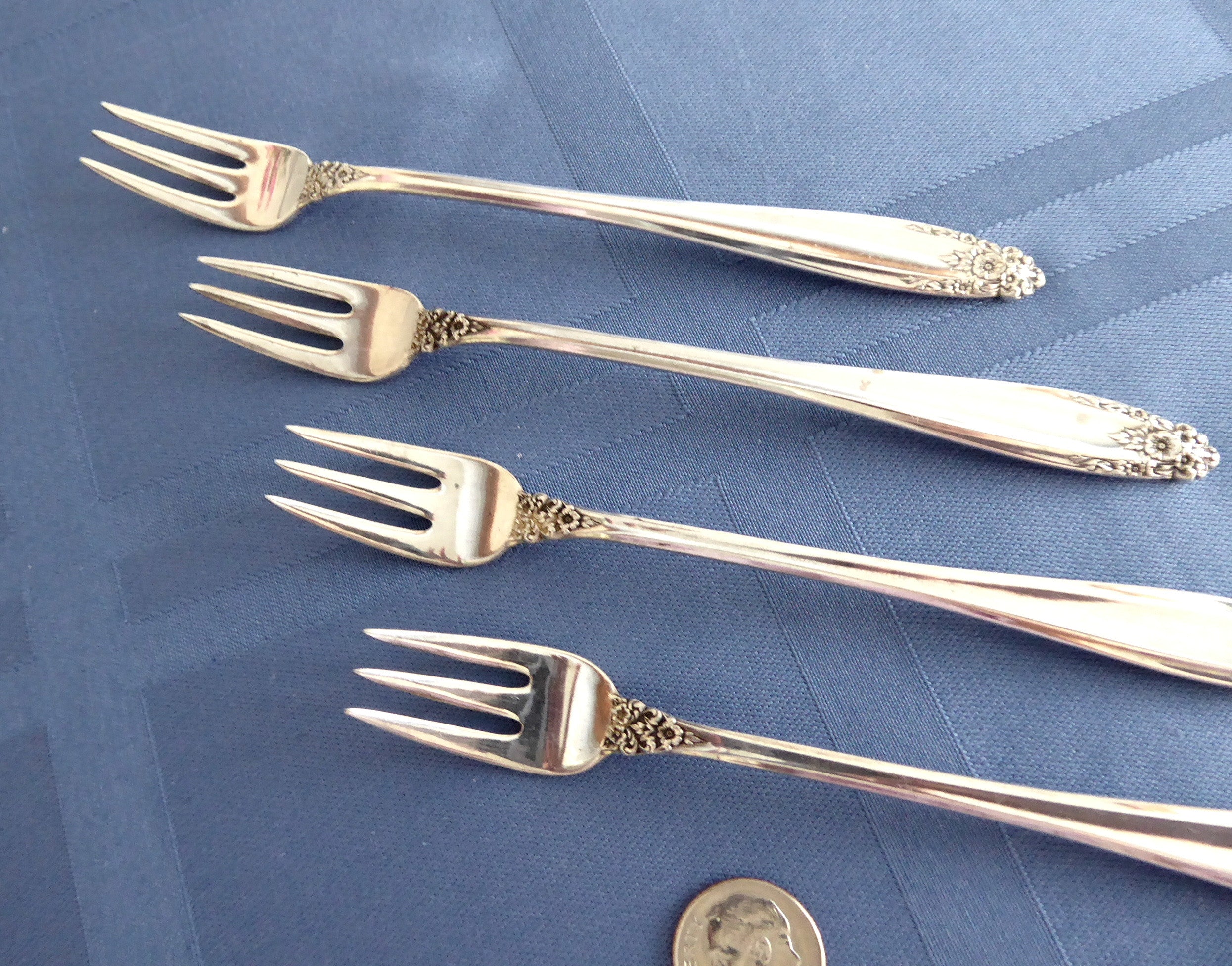 Vintage 1930s Sterling Silver Cocktail & Seafood Forks Set of 4 - International Prelude Collection - Elegant Tableware for Parties, Weddings & Fine Dining