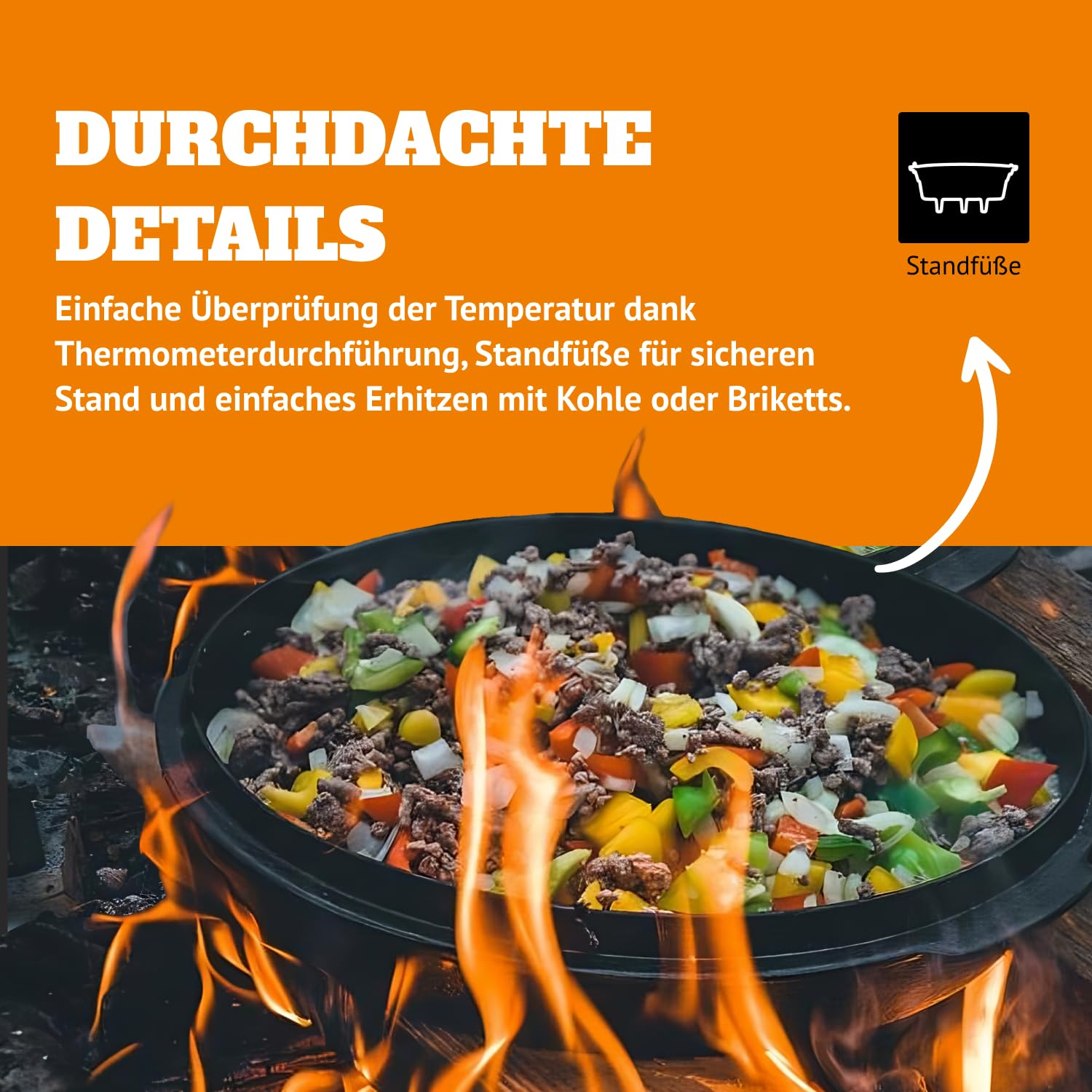 Petromax Pre-Seasoned Cast Iron Dutch Oven - 11.4 Quart Heavy Duty Camping Cookware with 3 Legs for Even Heat Distribution - Perfect for Outdoor Campfire Cooking, Home Kitchen Baking & Backpacking Trips