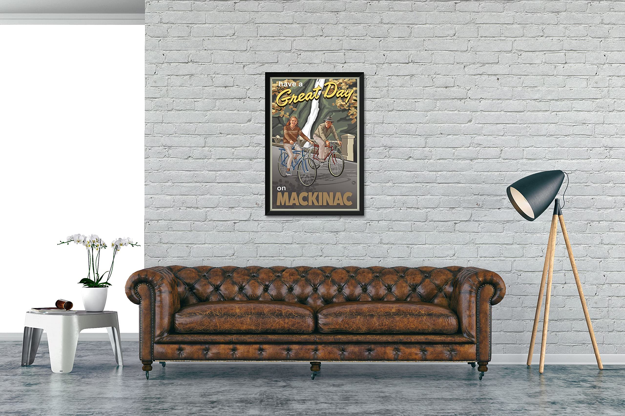 Professionally Framed Art Print of Mackinac Couple Gorge Bikers by Artist Paul A. Lanquist - 26