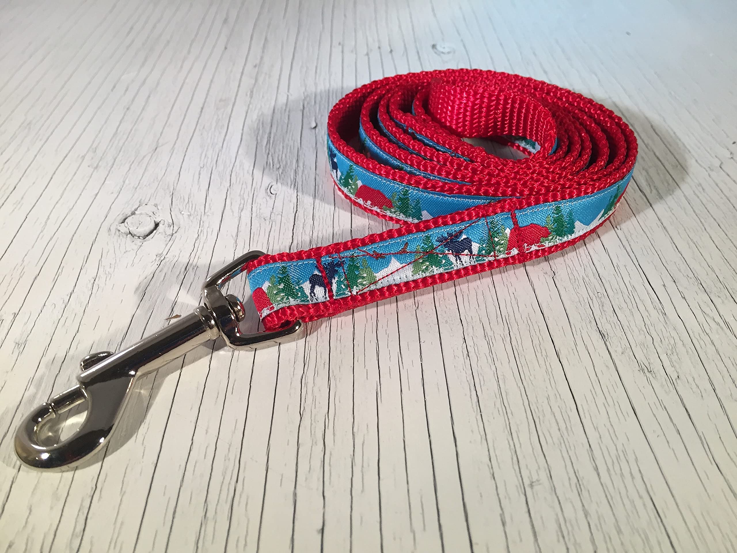 Red Bear & Blue Moose Adjustable Dog Collar with 5ft Leash - Durable Nylon Pet Collar for Small Medium Dogs - Perfect for Walking, Training & Outdoor Adventures