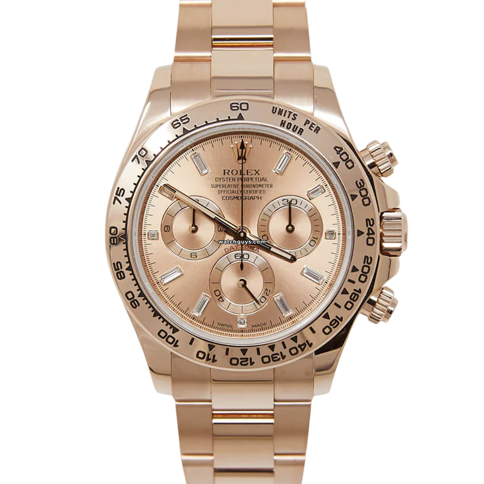 Rolex Daytona 116505 18K Rose Gold Watch with Diamond Baguette Bezel - Luxury Men's Timepiece for Business, Gifting & Special Occasions