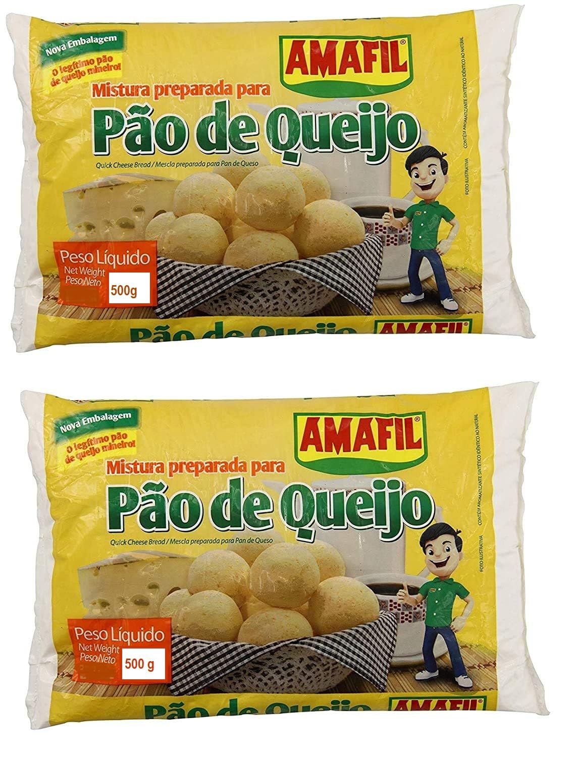 Amafil Cheese Bread Mix 17.6 Oz (2-Pack) - Authentic Brazilian Pão de Queijo Mix - Perfect for Breakfast, Snacks & Party Appetizers