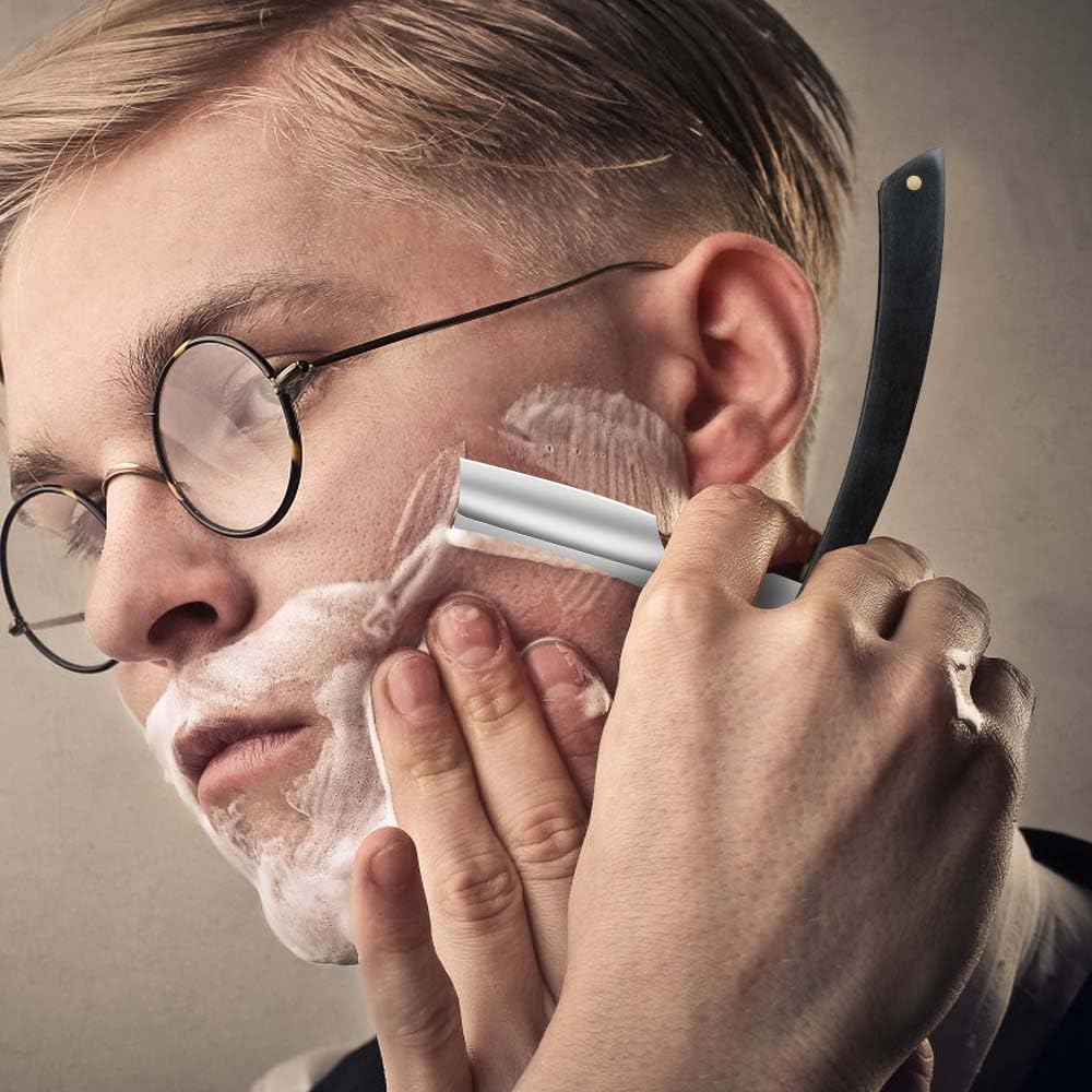 Premium Stainless Steel Straight Edge Barber Razor for Men - Professional Shaving Razor with Leather Strop - Ideal for Home Grooming & Salon Use - Perfect for Close Shaves & Beard Trimming (Model NO.187)
