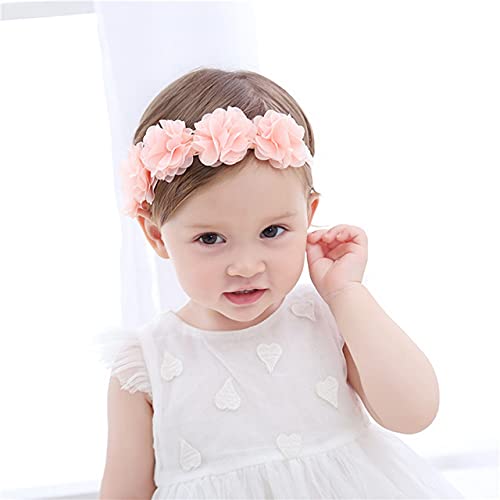 Fmeida Soft Stretchy Flower Headbands for Baby Girls - Elastic Floral Hair Accessories for Newborns, Infants & Toddlers (Champagne) | Perfect for Photos, Parties & Everyday Wear