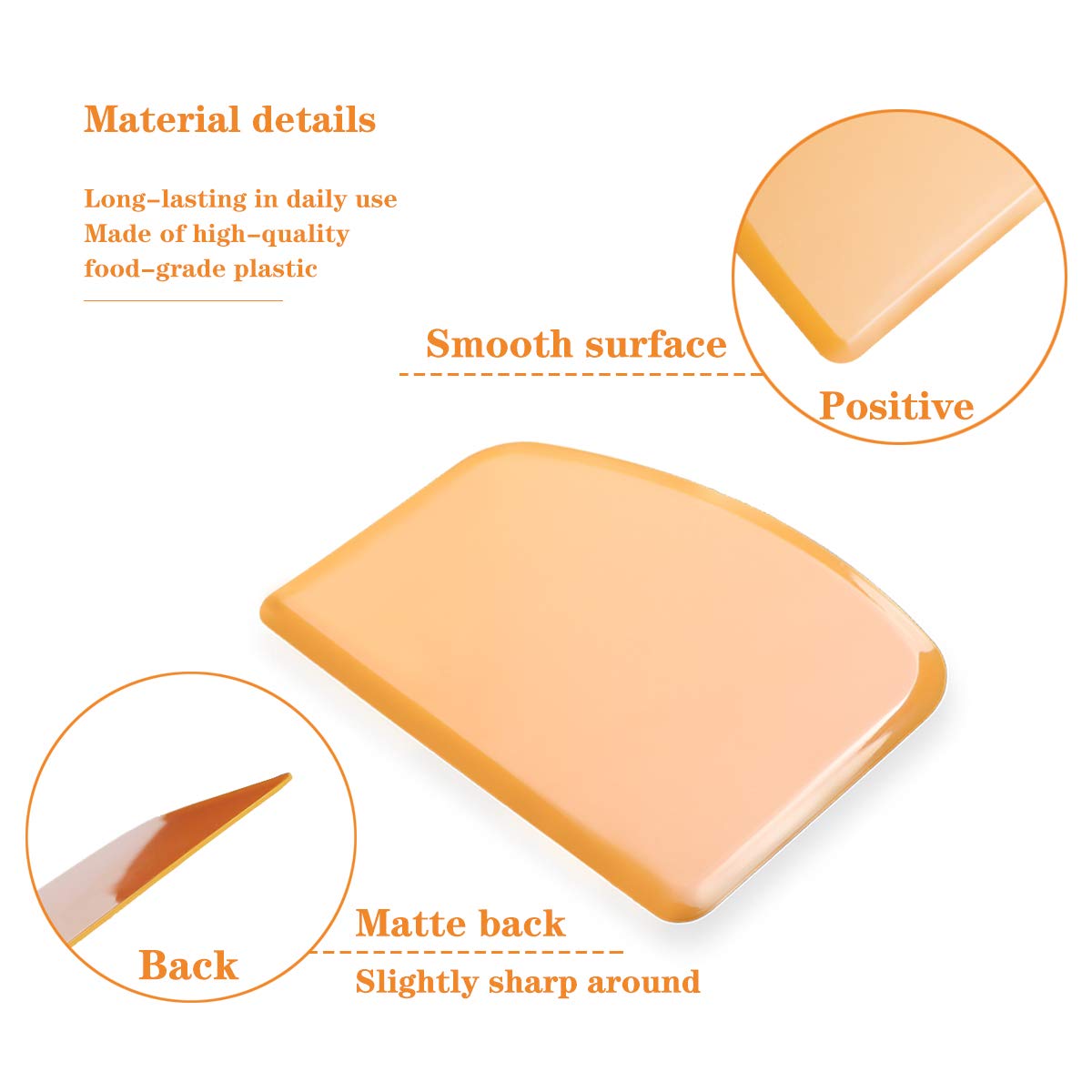 DOERDO 3-Pack Flexible Food Safe Plastic Dough Scraper - Multi-Purpose Kitchen Tool for Baking, Cutting, Cleaning & Dough Handling (Orange) - Perfect for Bakers, Chefs & Home Cooking