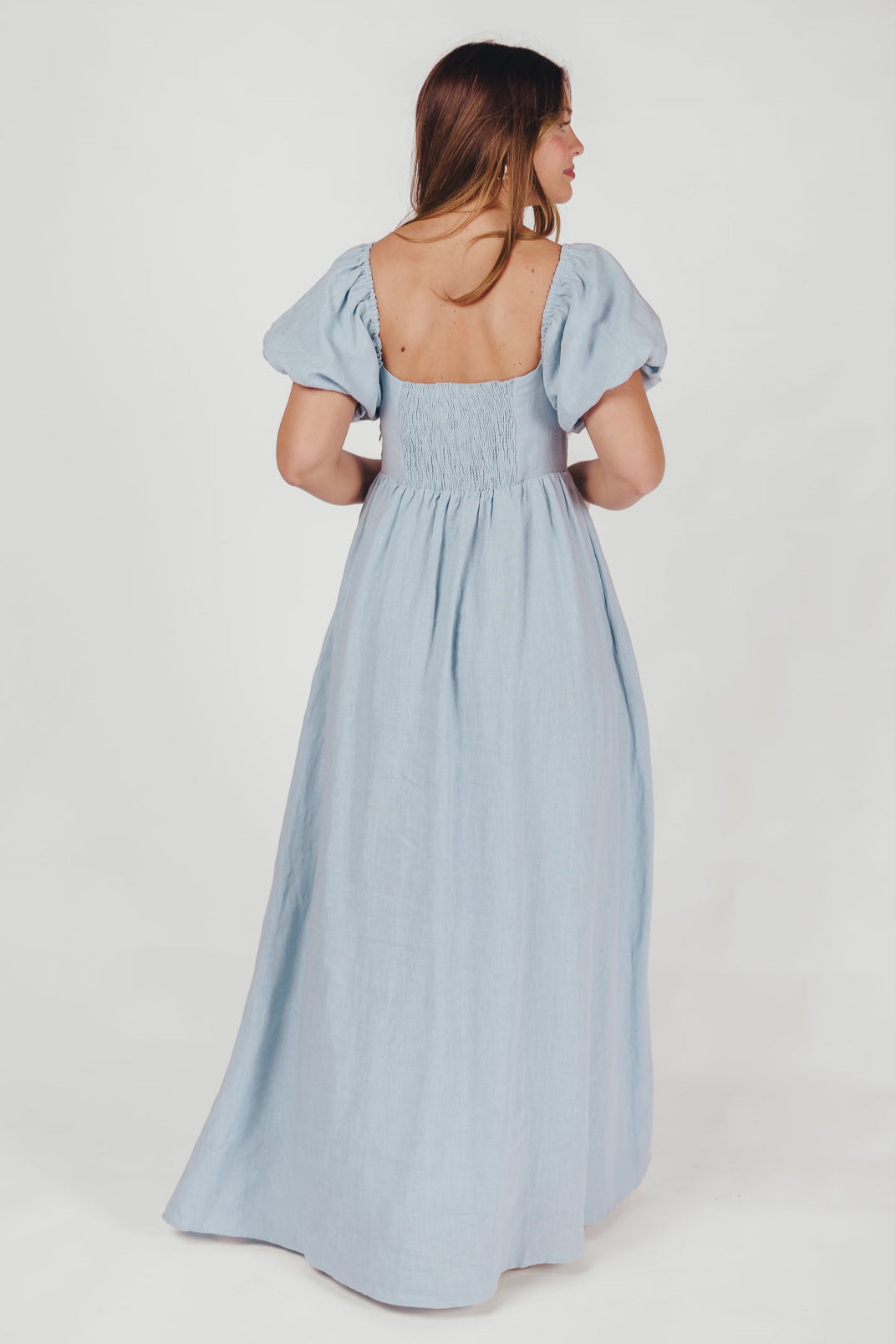 Candace Maxi Dress in Light Blue | 100% Linen Maternity Dress | Bump Friendly & Comfortable | Perfect for Summer, Beach, and Casual Outings