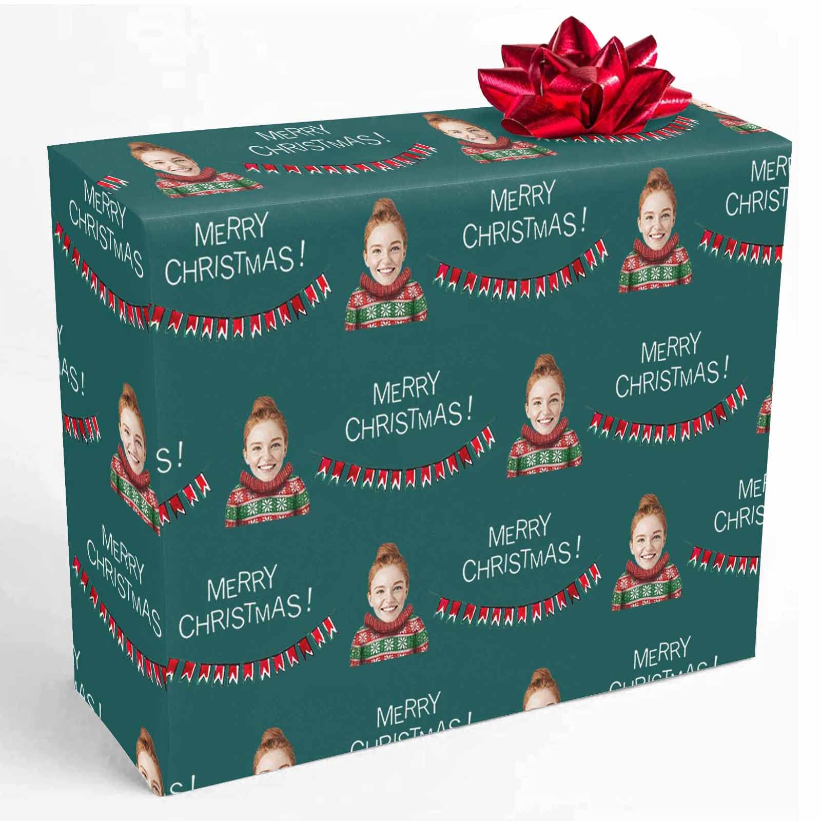 Custom Personalized Christmas Wrapping Paper with Santa, Snowman & Deer Designs - Black Photo Gift Wrap Roll (58x23 inches) for Wife, Husband, Boyfriend, Girlfriend | Perfect for Holiday Presents, Secret Santa Gifts & Christmas Party Favors