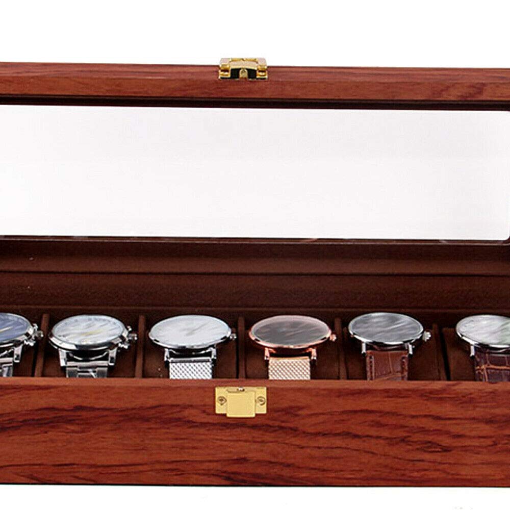 LOYALHEARTDY 6-Slot Wooden Watch Display Case with Glass Lid - Jewelry & Watch Storage Organizer Box for Men & Women - Perfect for Watch Collectors, Gift Giving & Dresser Display