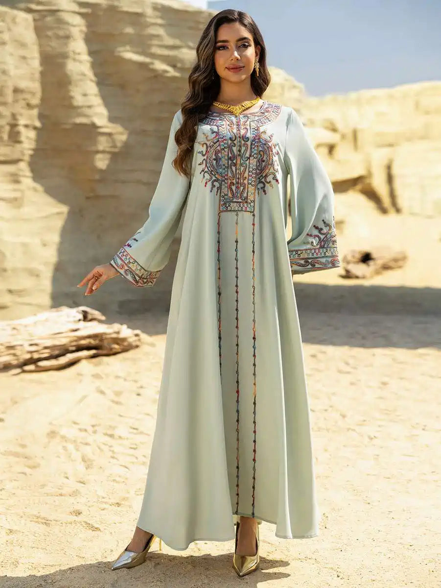 Elegant Eid Dress with Rope Embroidery - Wrinkle-Free Caftan Kafta Dress #25461 for Women | Perfect for Eid Celebrations, Weddings & Special Occasions