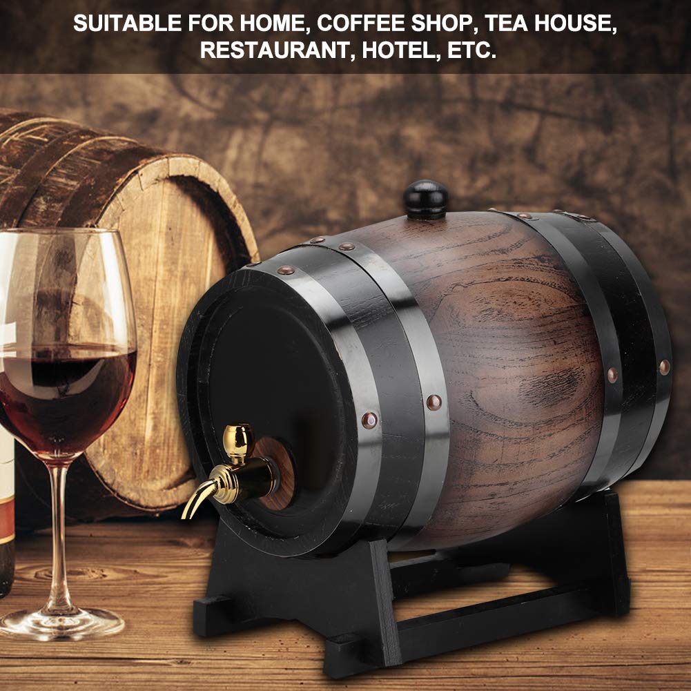 Premium 3L Oak Aging Barrel for Whiskey, Beer, Wine & Bourbon - Vintage Striped Black Red Oak Barrel with Faucet & Stand - Perfect for Home Brewing, Restaurants & Craft Spirit Aging