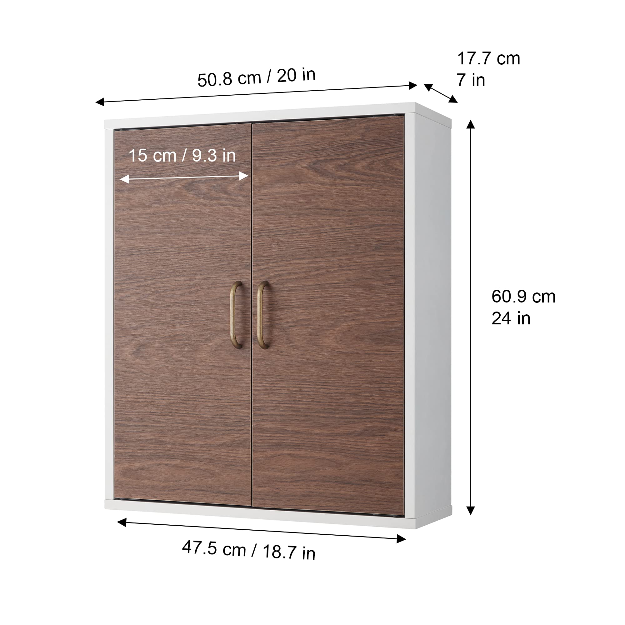 Teamson Home Wooden Bathroom Wall Cabinet - Wall Mounted Medicine Storage with Adjustable Shelf, Walnut & White Two-Door Design for Bathroom Organization & Space Saving