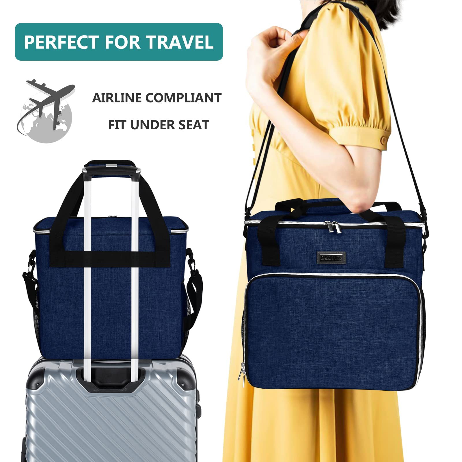 BAGLHER Dog Travel Bag - Waterproof Pet Carrier with 2 Food Containers & Collapsible Bowls | Essential Travel Kit for Dogs & Cats | Perfect for Road Trips, Airplane & Camping (Dark Blue)