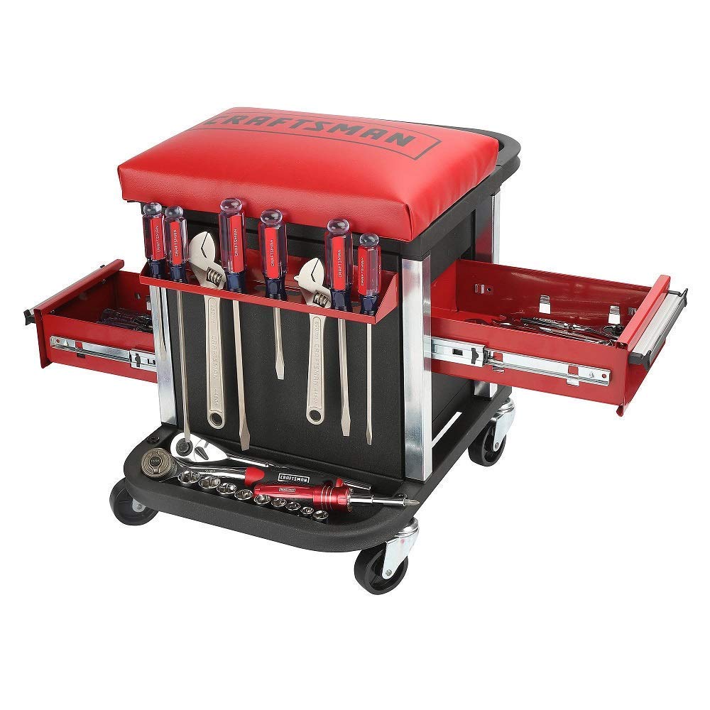 Heavy Duty Rolling Tool Chest Seat with Glider - Garage Workbench Stool for Mechanics & DIY (Tools Not Included) - Perfect for Workshop, Auto Repair & Home Improvement Projects
