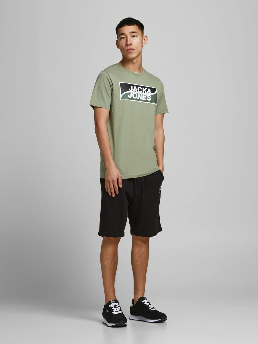 JACK & JONES Men's Adjustable Elastic Waist Shark Print Swim Shorts with Drawstring - Perfect for Beach, Pool, and Summer Vacation