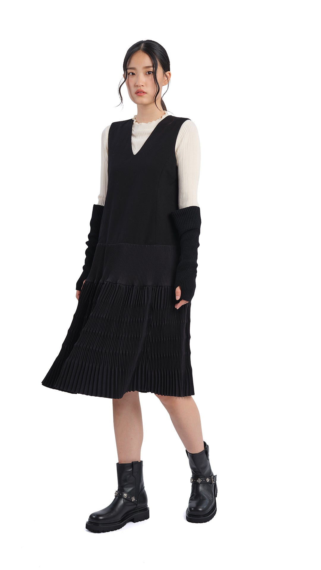 Elegant Olive Green Pleated Midi Dress for Women - Perfect for Office, Party & Special Occasions