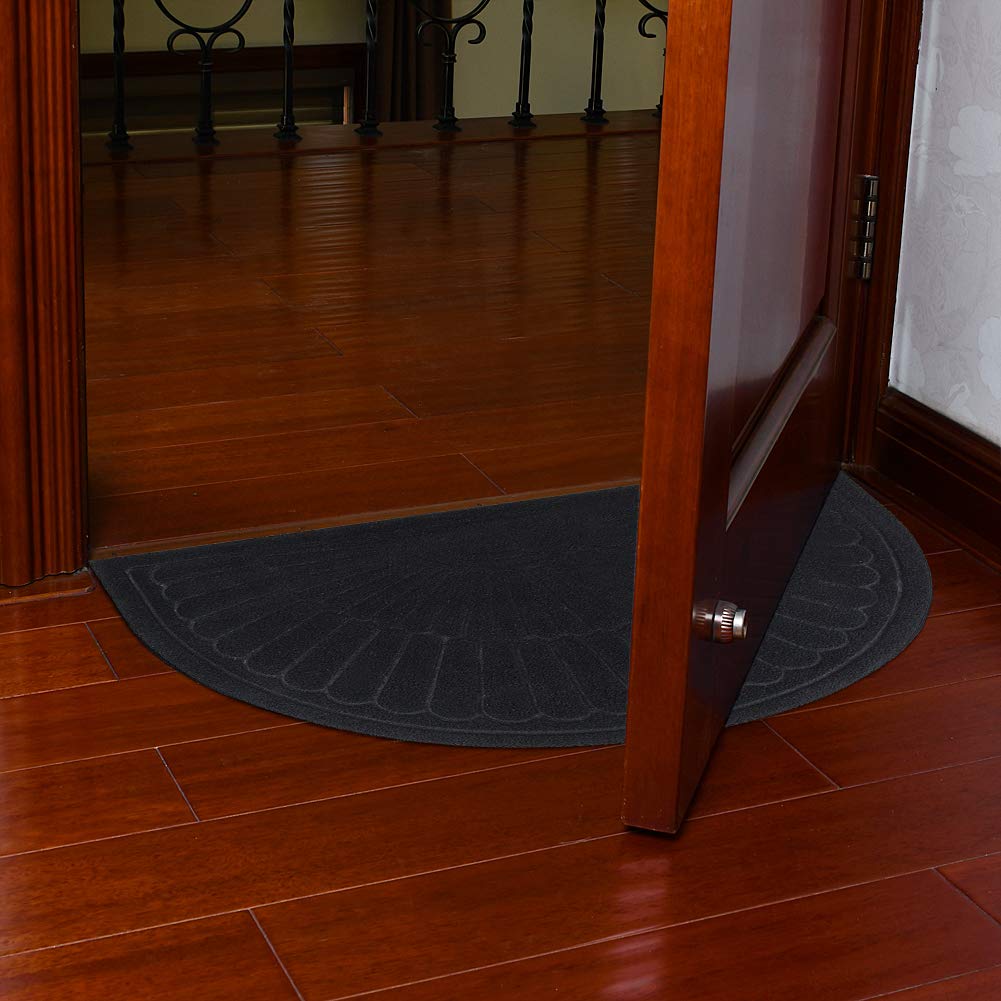 Half Circle Doormat - Non-Slip Indoor/Outdoor Half Moon Rug for Entryway - Black Rubber Welcome Mat for Front Door, Porch & Entrance - Perfect for Home, Apartment & Office Use