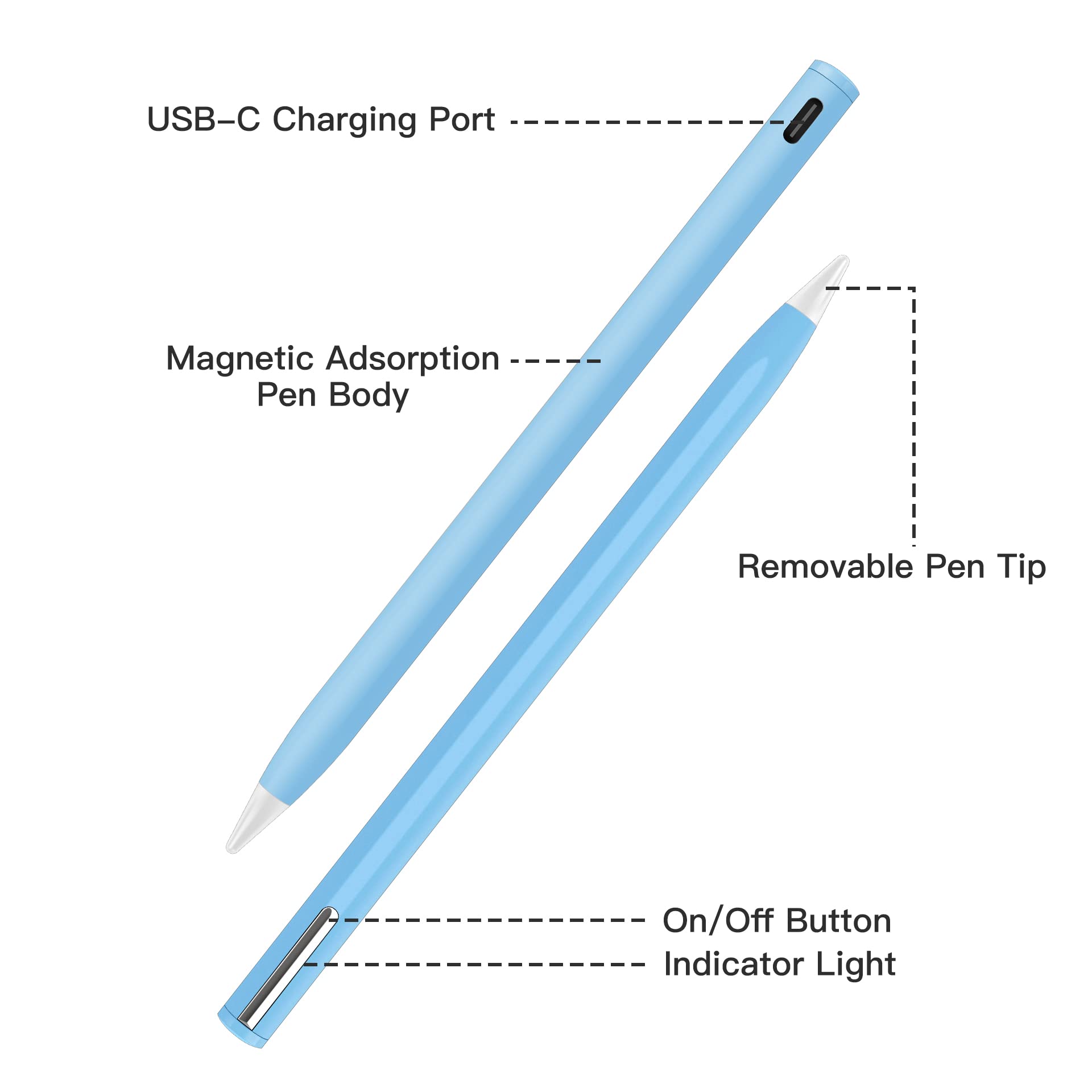 Premium Stylus Pen for iPad Pro 11 & 12.9 Inch, iPad Air 3/4/5, iPad Mini 5/6, iPad 6/7/8/9 - Palm Rejection & Tilt Detection - Blue - Perfect for Drawing, Note Taking & Digital Art