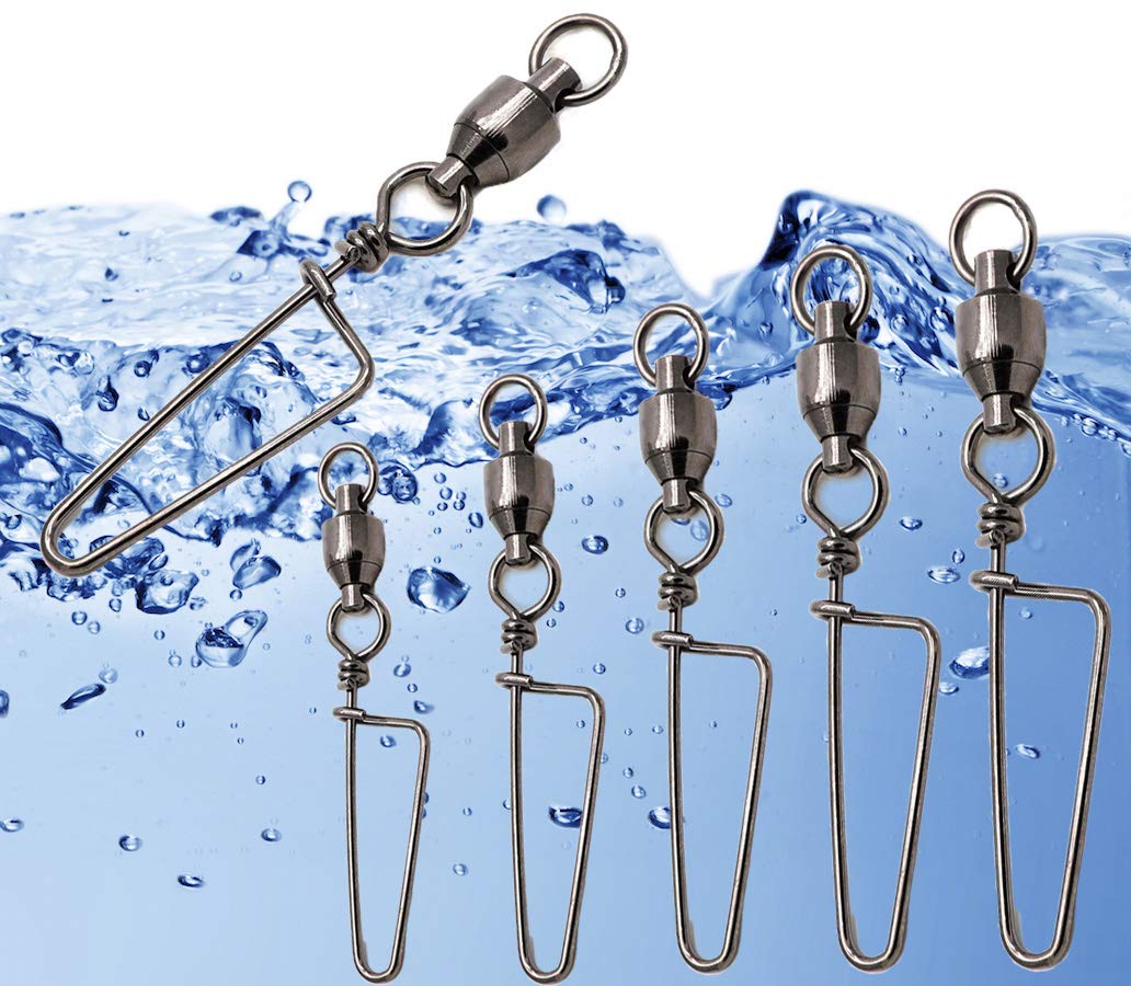 JSHANMEI High Strength Fishing Snap Swivels - Ball Bearing Swivels Stainless Steel Saltwater Corrosion Resistant Barrel Swivel Tackle for Freshwater & Saltwater Fishing, Trolling, and Ice Fishing
