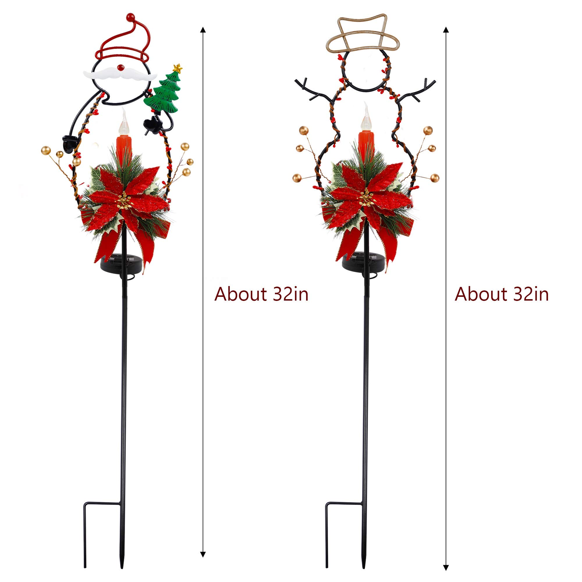 FORUP Solar Christmas Yard Decorations - Outdoor LED Solar Powered Candle Lights for Xmas Pathway, Metal Solar Garden Stake Lights with Snowman & Santa Designs - Set of 2 - Perfect for Holiday Lawn Decor, Garden Accents & Festive Outdoor Lighting
