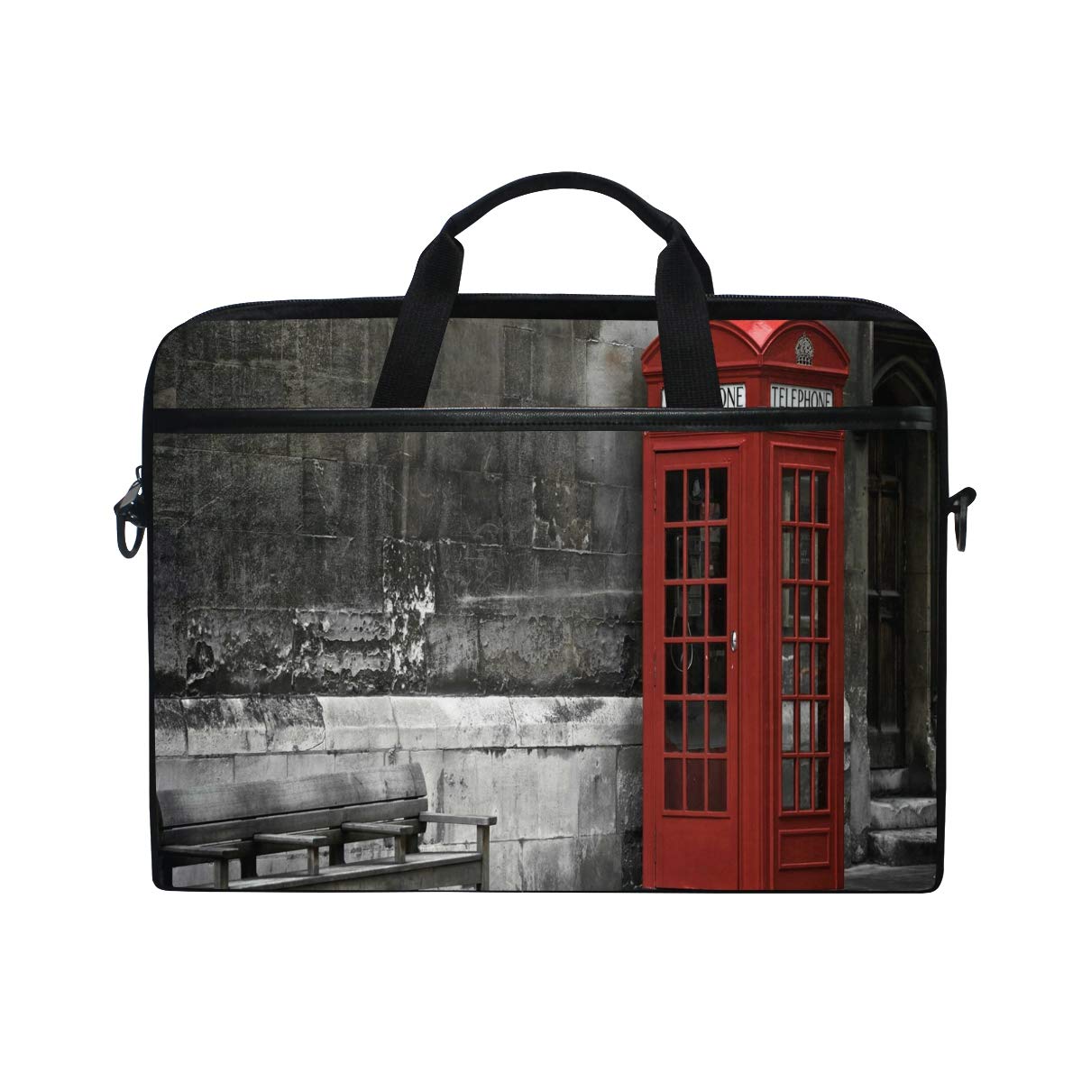 Stylish British Phone Booth Design Laptop Messenger Bag for MacBook 15-15.4 Inch - Waterproof Business Briefcase with Shoulder Strap, Perfect for Office Work, Travel & Daily Commute