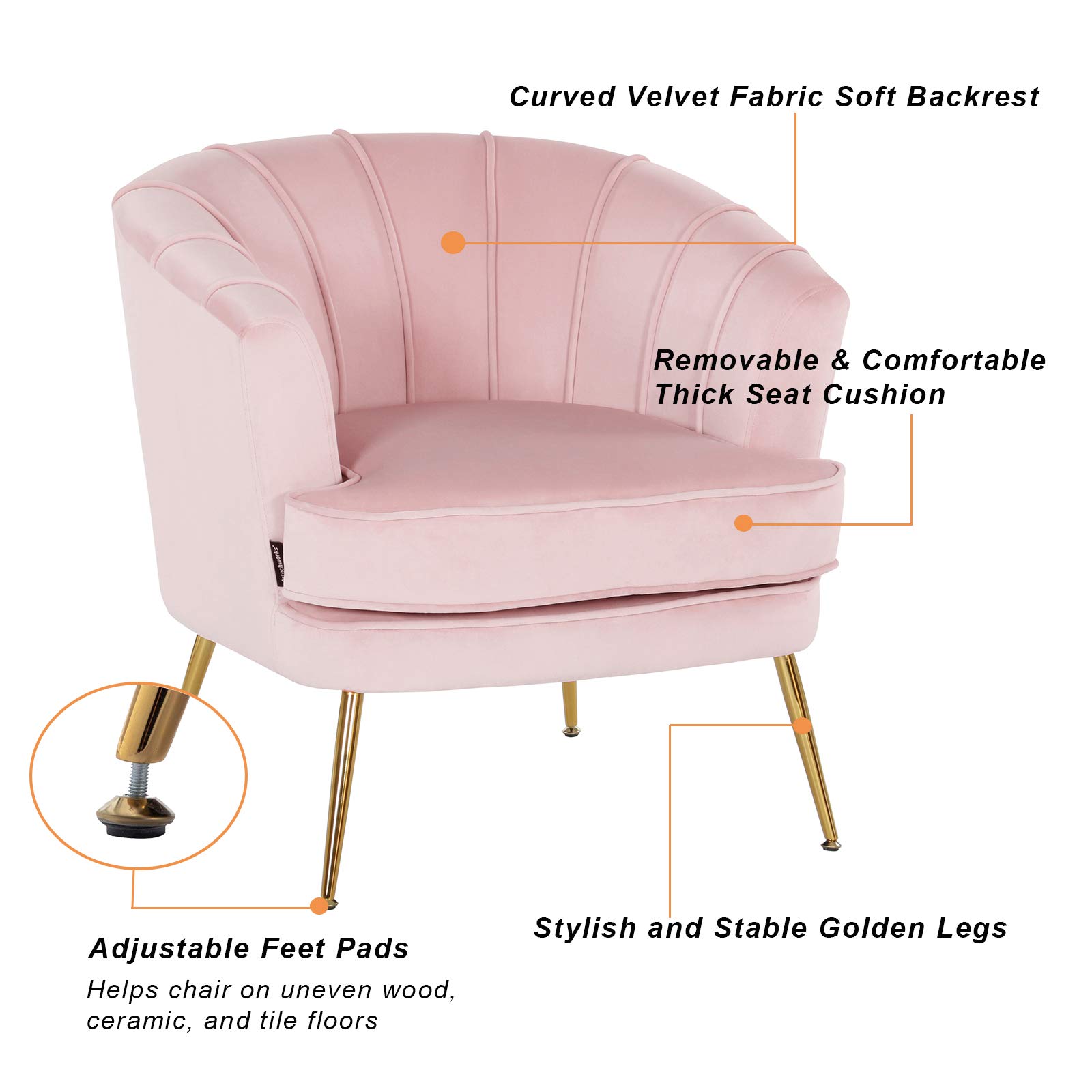 Velvet Barrel Chair with Golden Legs - Pink Tufted Accent Armchair for Living Room & Bedroom Decor