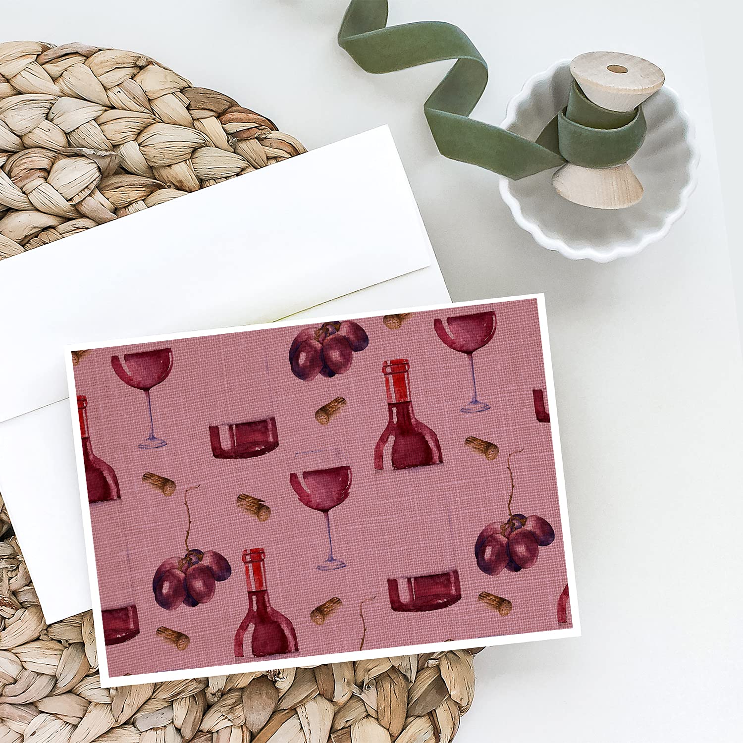 Premium Pack of 8 Blank A7 (5x7) Red Wine on Linen Greeting Cards with Envelopes - Elegant Whimsical Note Cards for Weddings, Thank You Notes & Special Occasions