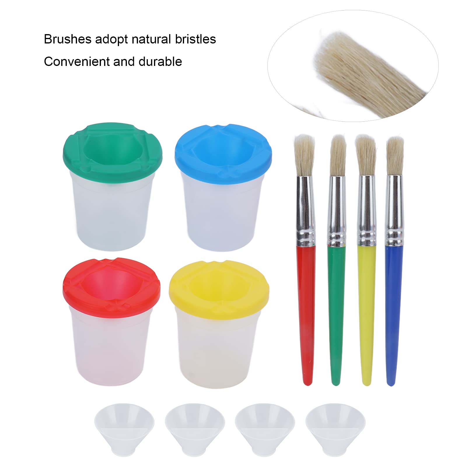4Pcs Spill-Proof Paint Cups with Lids & 4 Brushes - Kids Art Painting Supplies for Classroom, DIY Crafts & Home Activities - Non-Spill Design for Mess-Free Creativity