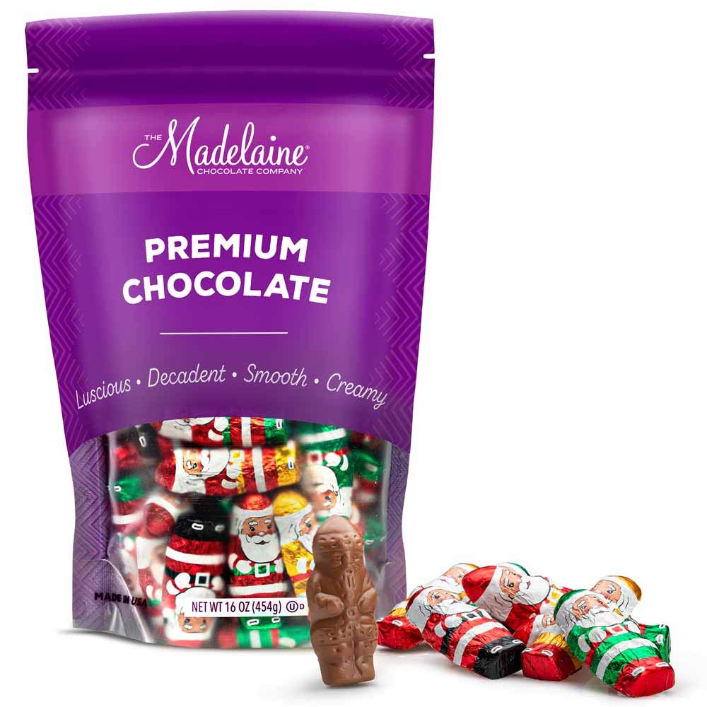 Premium Milk Chocolate Mini Santas - Individually Wrapped Christmas Candy (1 lb) - Perfect for Stocking Stuffers, Holiday Parties & Gift Exchanges