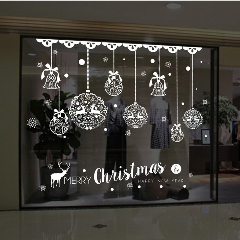 KSHQU Removable Christmas Window Stickers - Festive Deer & Bells Holiday Decals for Home, Shop & Office Decor (White, One Size) - Perfect for Windows, Walls & Glass Doors During Christmas Season
