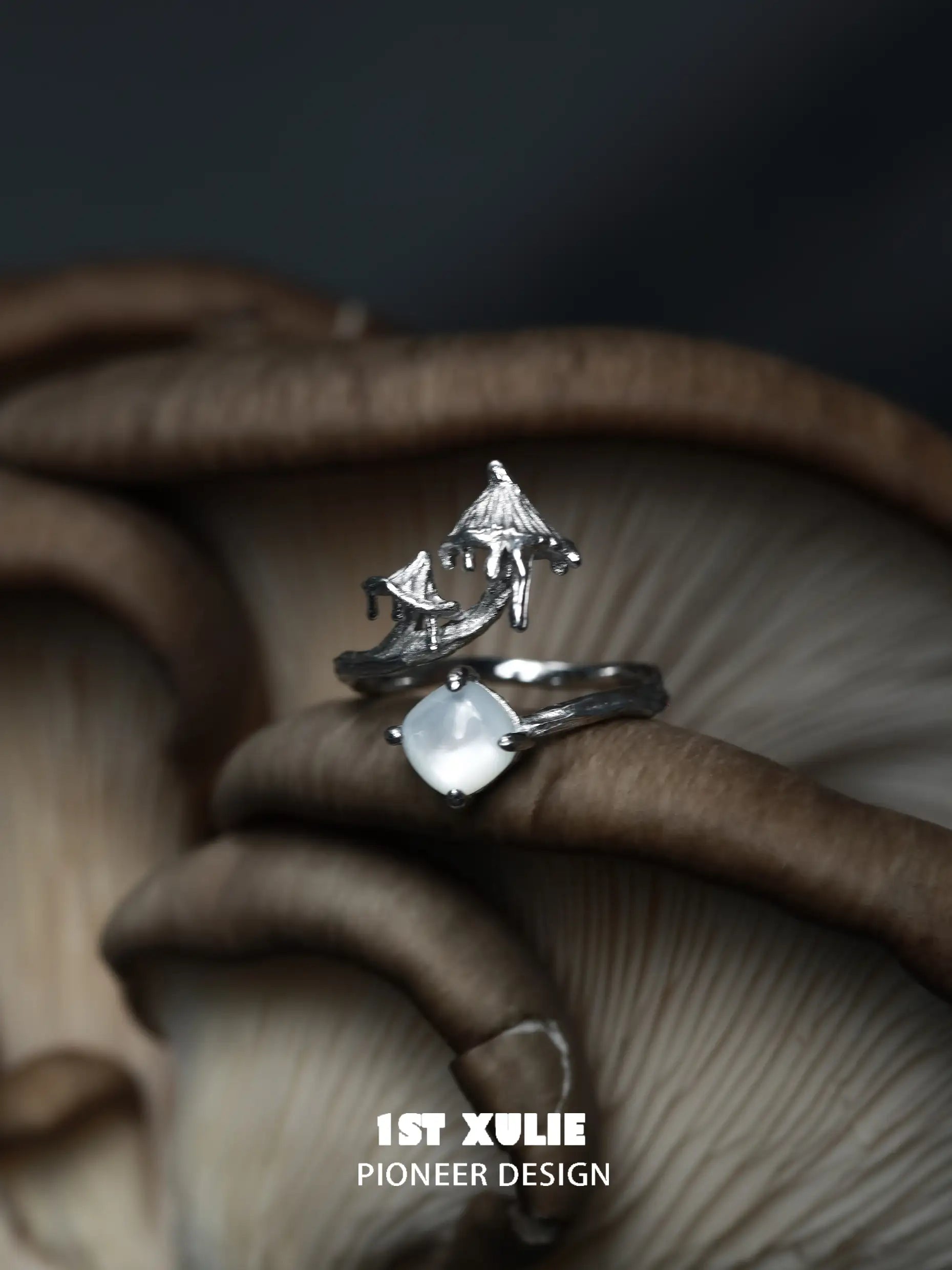 Mushroom Story 925 Sterling Silver Open End Ring for Women - Adjustable Boho Hippie Jewelry - Perfect for Everyday Wear, Festivals & Gifts