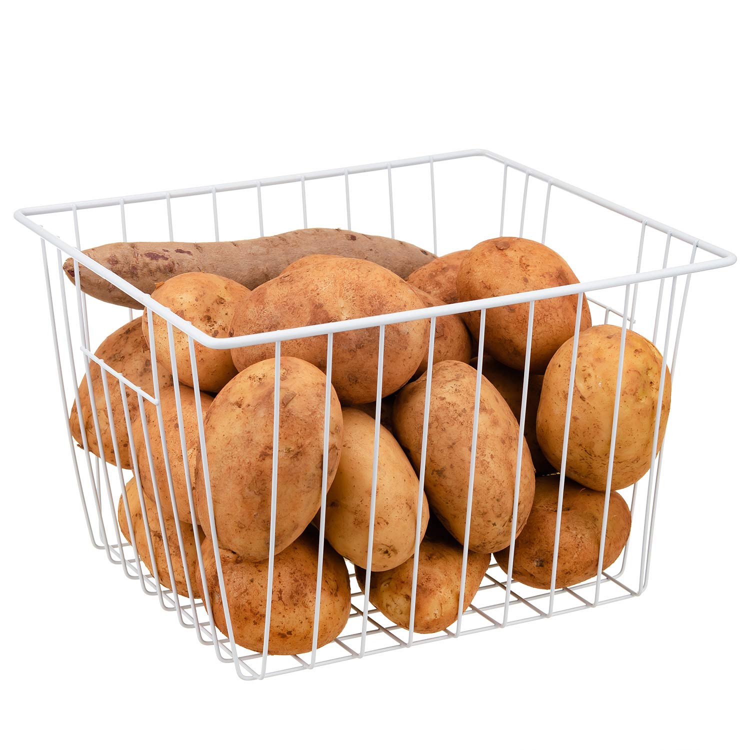 Freezer Storage Bins & Refrigerator Organizer Baskets with Handles - 4 Pack Pearl White Wire Bins (11x10x5.5in) for Kitchen, Pantry, Cabinet & Closet Organization | Perfect for Food Storage, Meal Prep & Home Decluttering