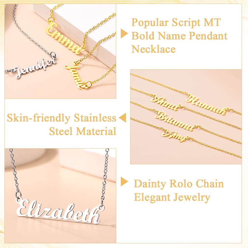 Custom4U Personalized Name Necklace - 18K Gold Plated Stainless Steel Pendant Jewelry for Women | Bridesmaid Gift, Birthday Present, Anniversary Keepsake | Perfect for Weddings, Special Occasions & Everyday Wear